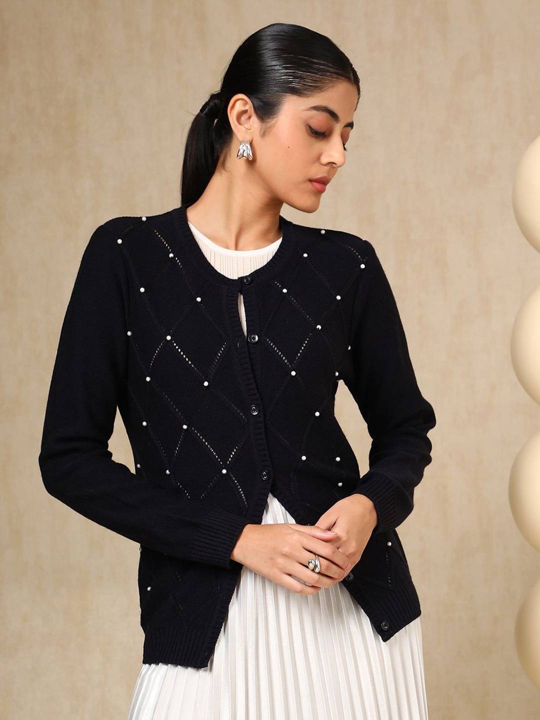 

Soch Women Round Neck Cardigan, Navy blue