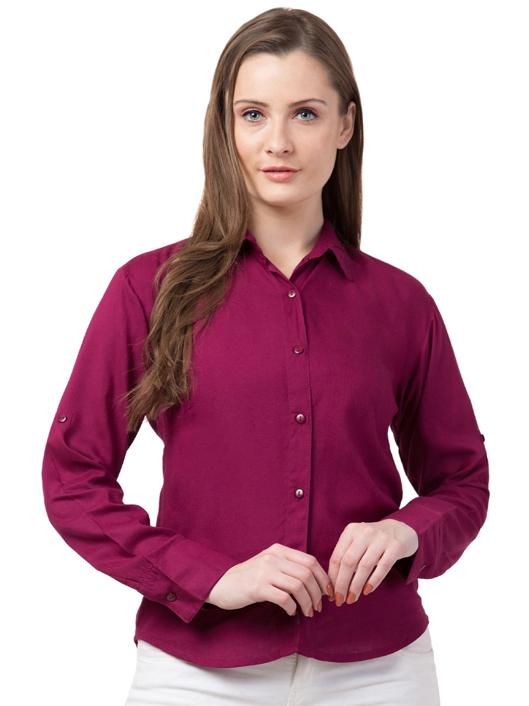 

Funday Fashion Women Opaque Casual Shirt, Burgundy