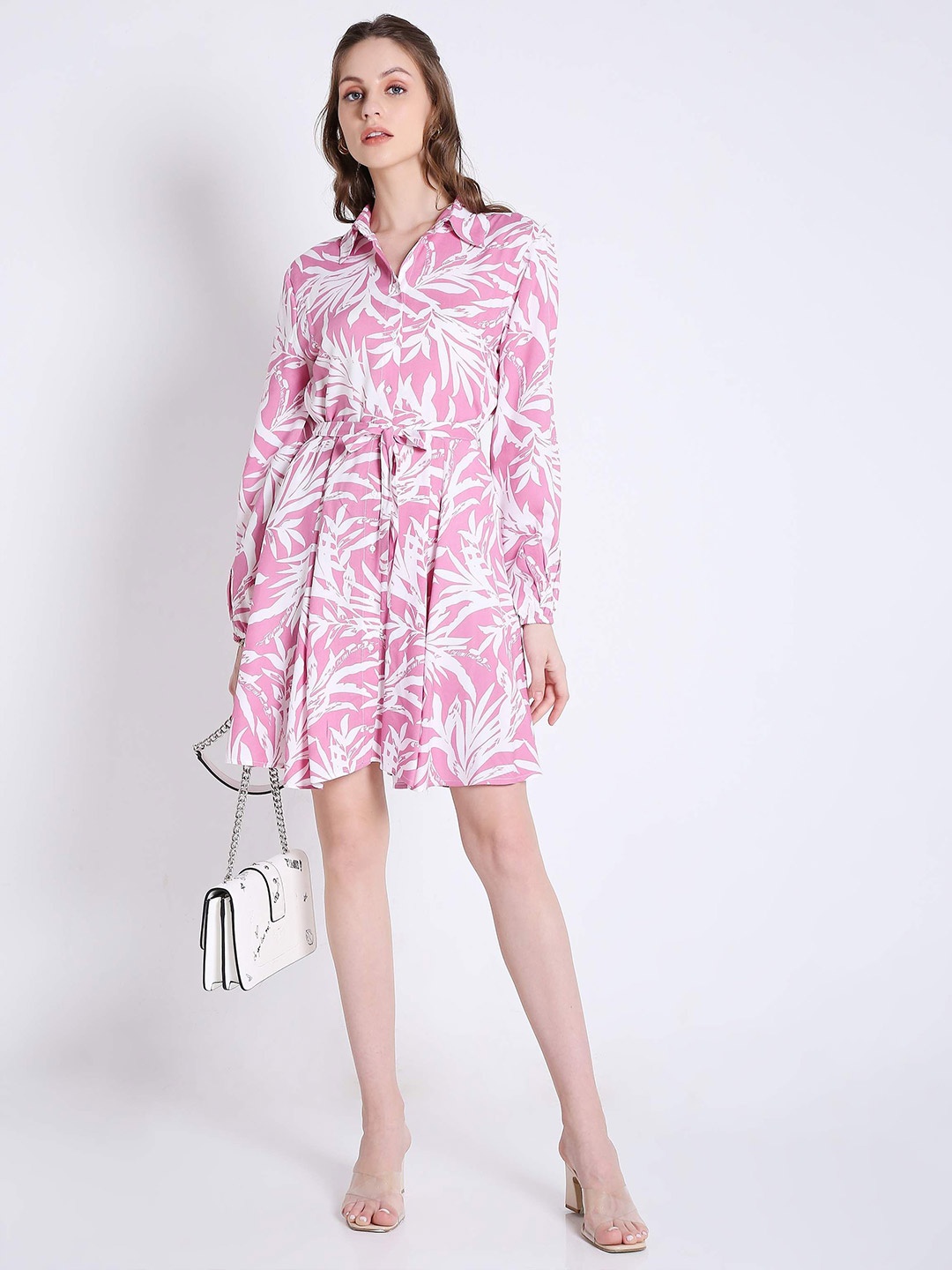 

French Theory Tropical Printed Tie-Ups Above Knee Dress, Pink