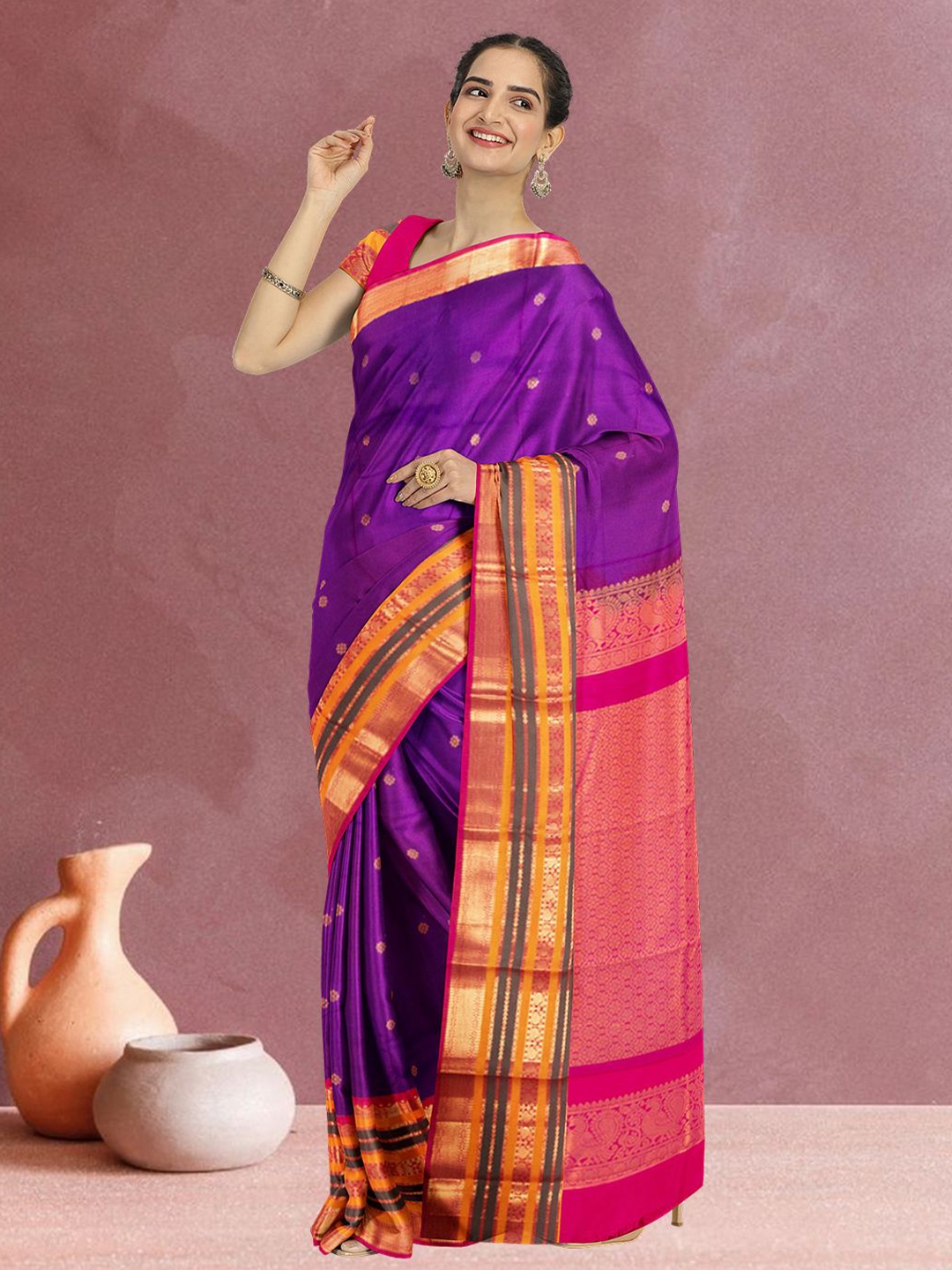 

Avishya Woven Design Zari Kanjeevaram Saree, Purple