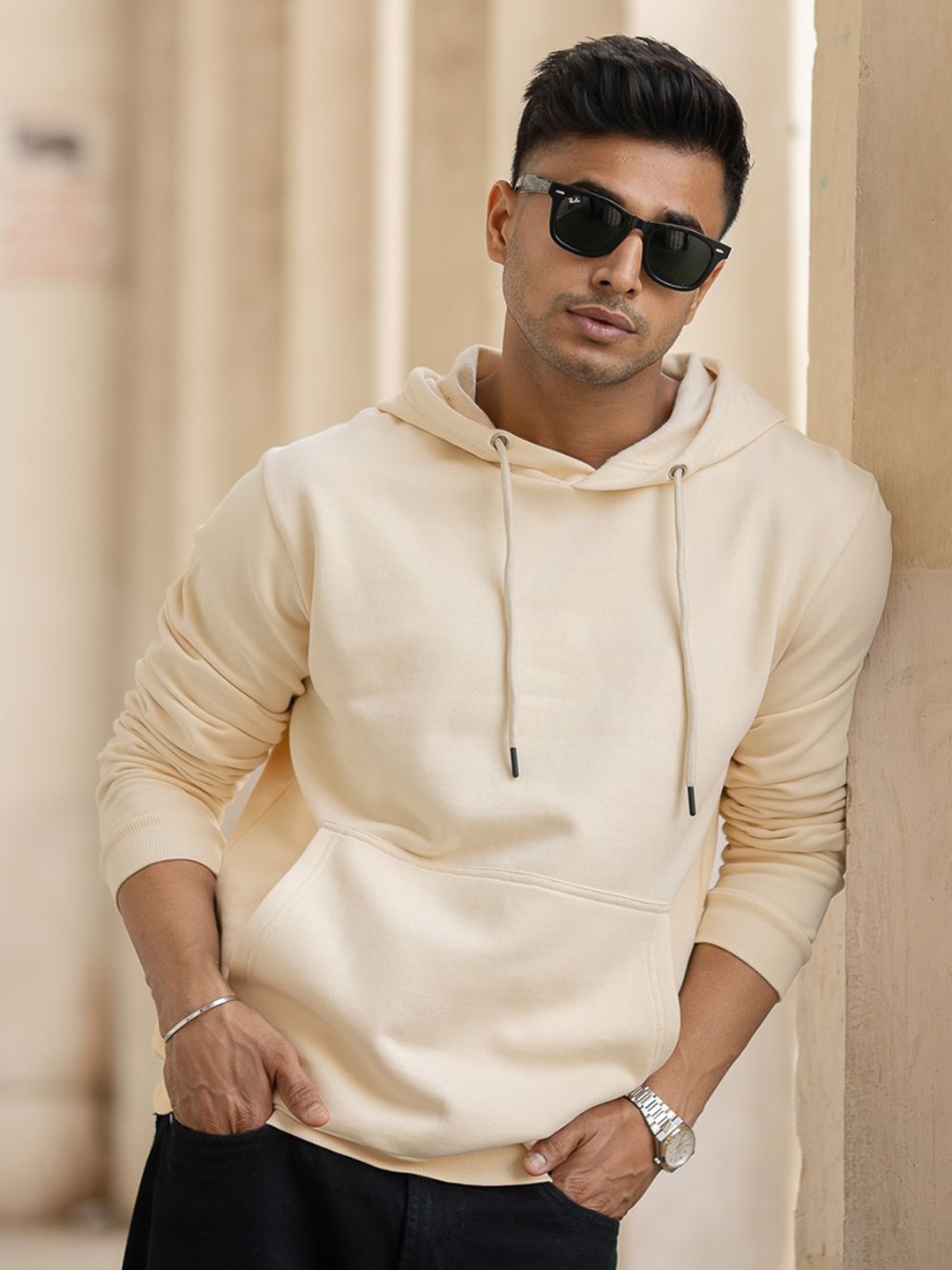 

Powerlook Men Light Cream Hoodie Style Sweatshirt