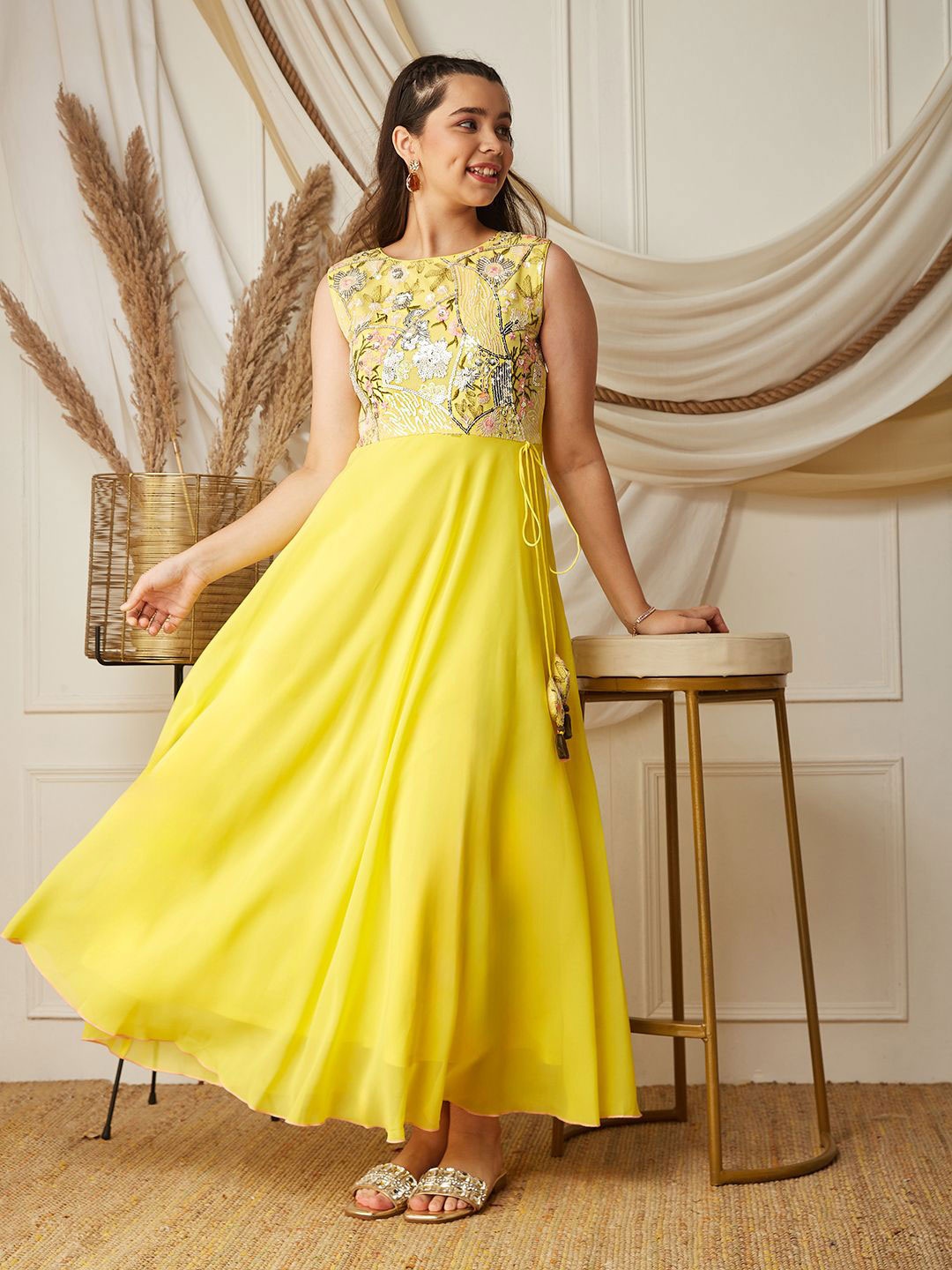 

BAESD Georgette Fit & Flare Maxi Dress, Yellow