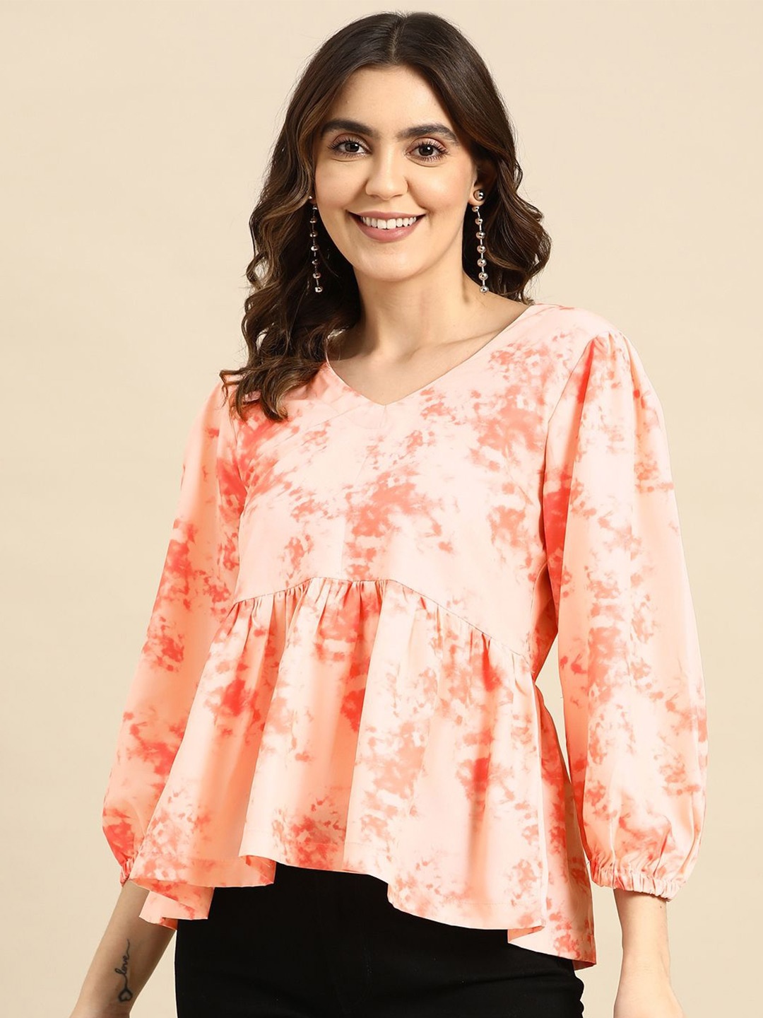 

DressBerry Tie and Dye Crepe Styled Back Top, Orange