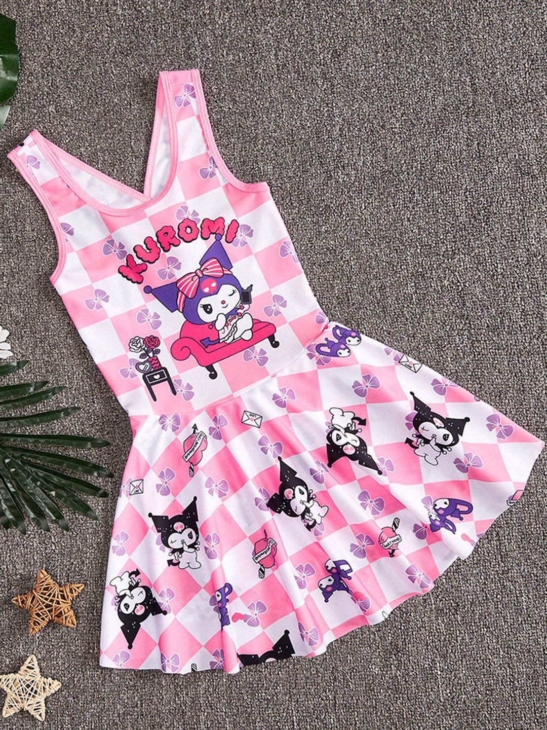 

YK Girls Printed Round Neck Swim Dress, Pink