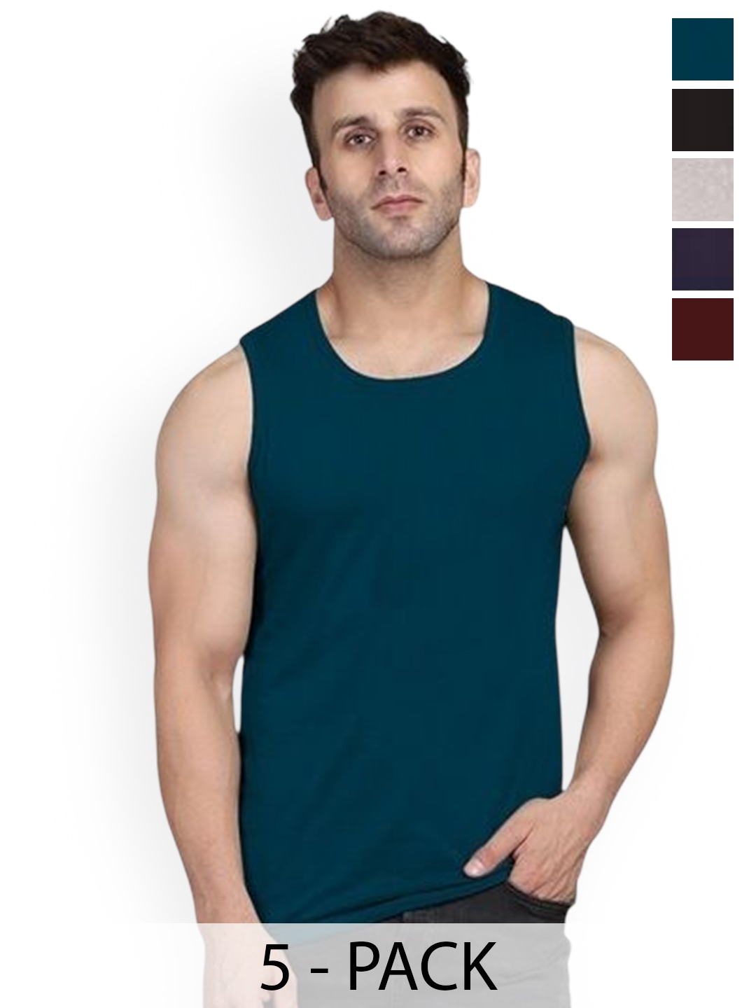 

HAP Pack Of 5 Pure Cotton Gym Innerwear Vests Men Vest 222-P5, Grey