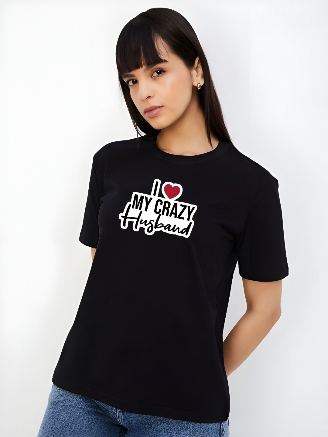 

Moda Rapido Women Typography Printed Round Neck Cotton T-shirt, Black