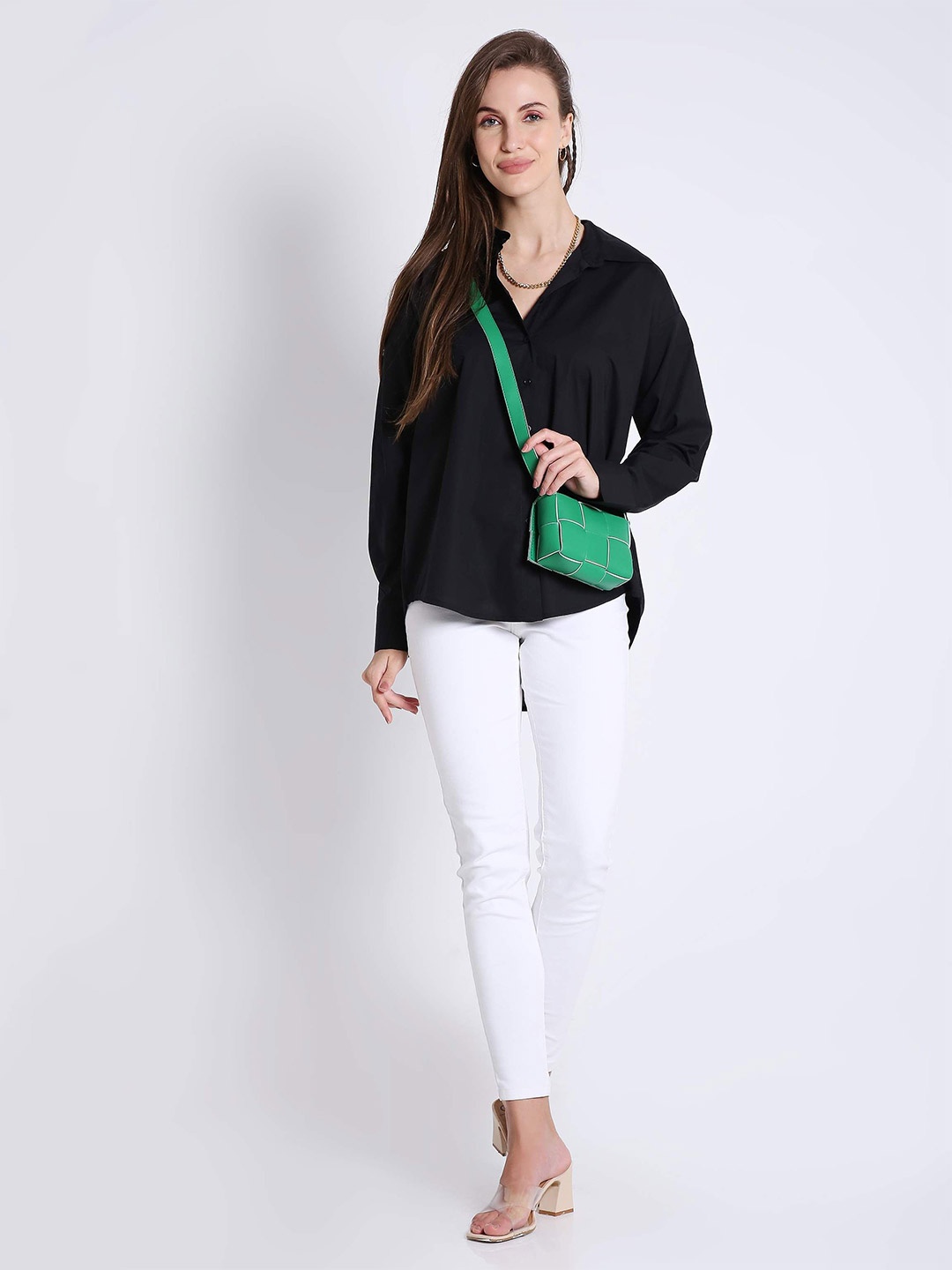 

French Theory Women Comfort Fit Spread Collar Solid Cotton Casual Shirt, Black