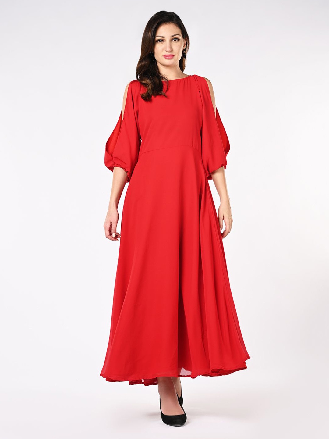 

Iti Women Cold-Shoulder Fit and Flare Maxi Dress, Red