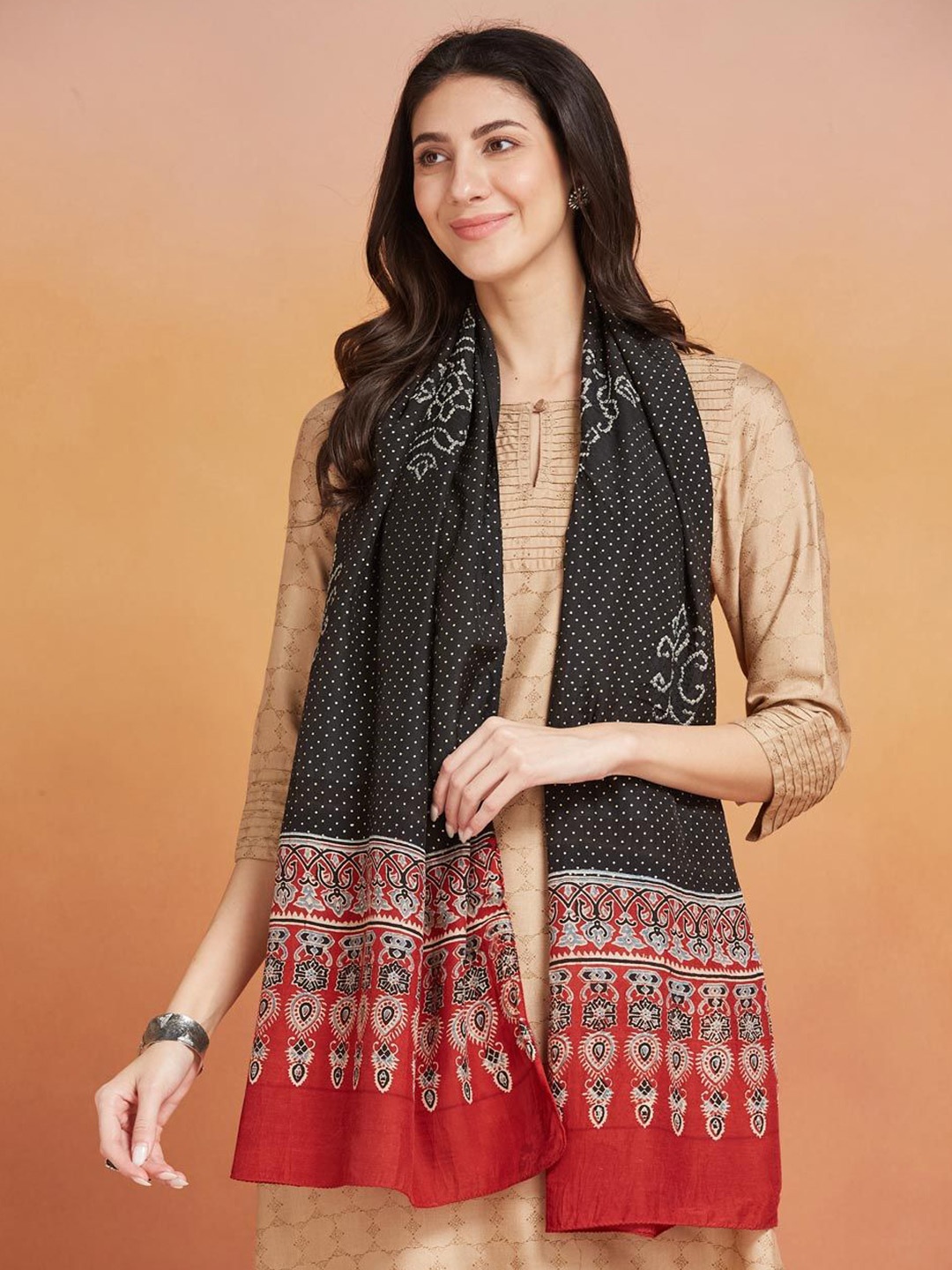 

Fabindia Women Printed Stole, Black