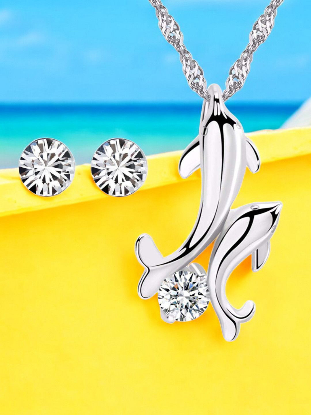 

OOMPH Cubic Zircon Studded Jewellery Set, Silver
