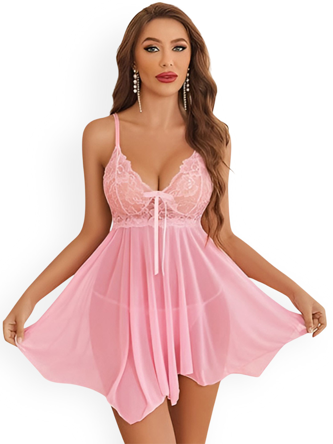 

chia fashions Net Shoulder Straps Baby Doll, Pink