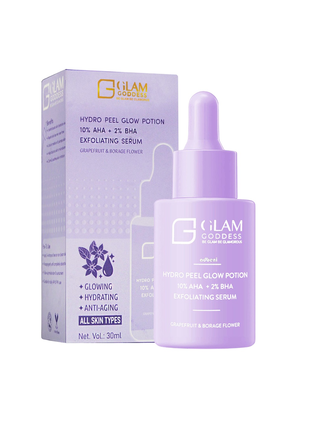 

Adbeni Glam Goddess Hydro Peel Glow Potion 10% AHA + 2% BHA Exfoliating Serum - 30 ml, Transparent