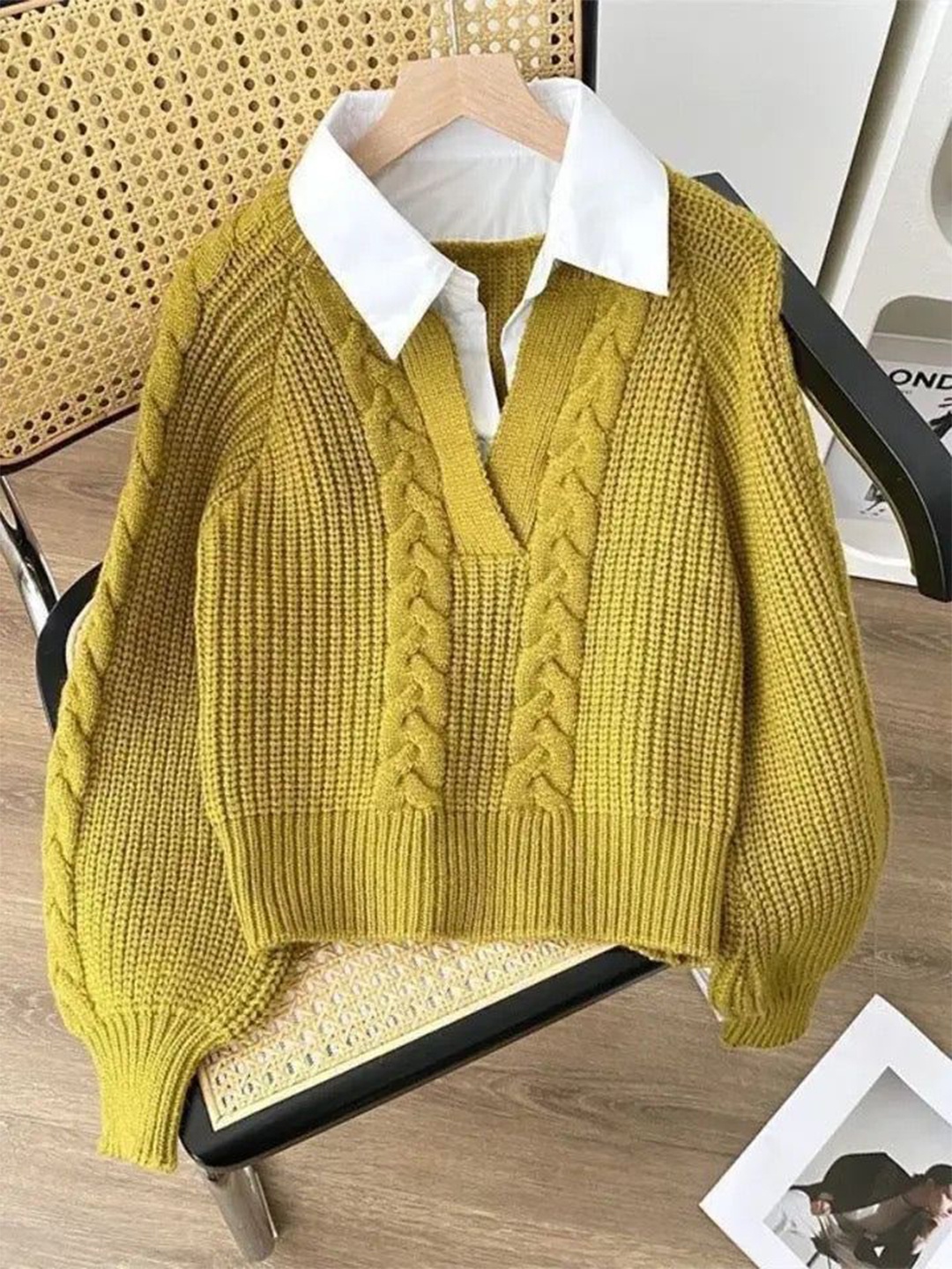 

Alamode By Akanksha Women Mustard Yellow Siya Statement Tops with Attached Sweater