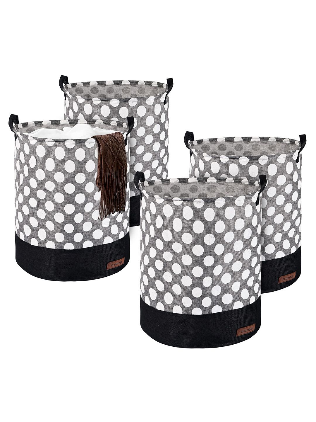 

Kuber Industries Grey & White 4 Pieces Printed Foldable Cloth Basket With Handle - 43 L