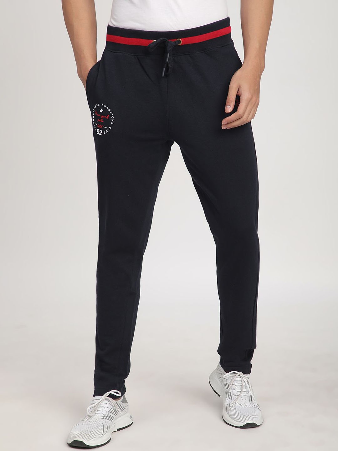 

R&B Men Pure Cotton Mid Rise Track Pant, Navy blue