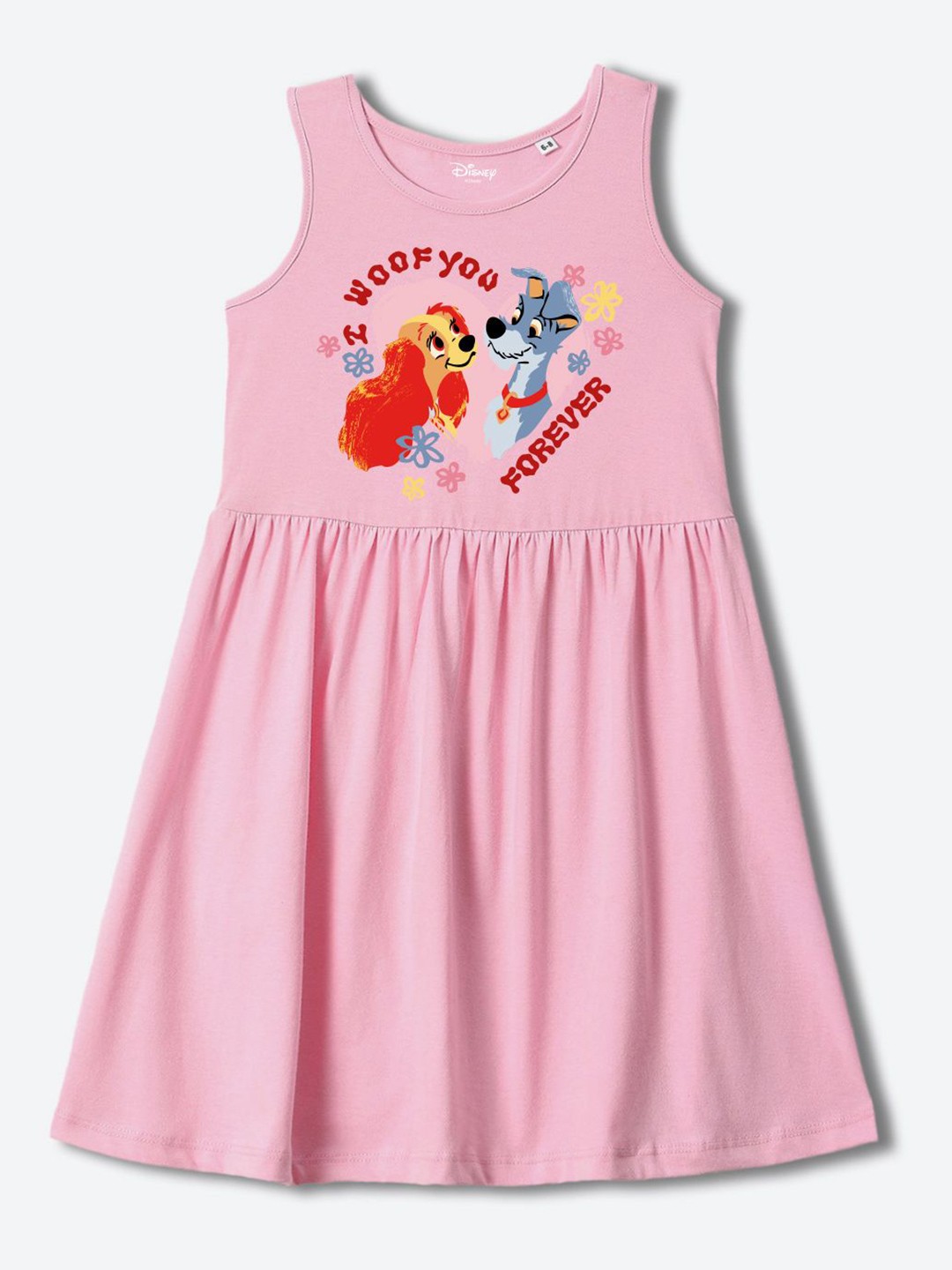

YK Disney Print Fit & Flare Dress, Pink