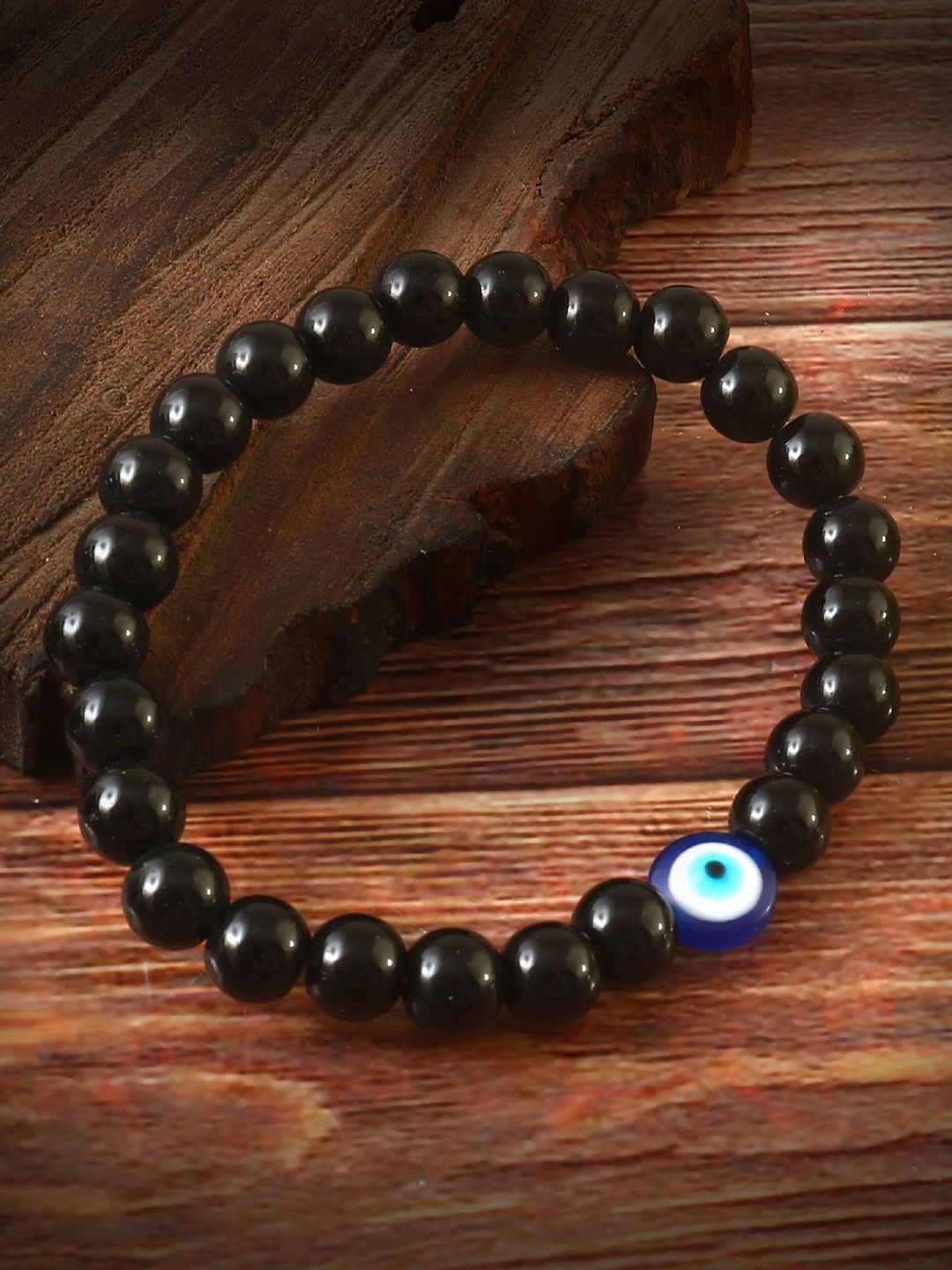 

Jewar Mandi Unisex Artificial Beaded Elasticated Evil Eye Charm Bracelet, Black