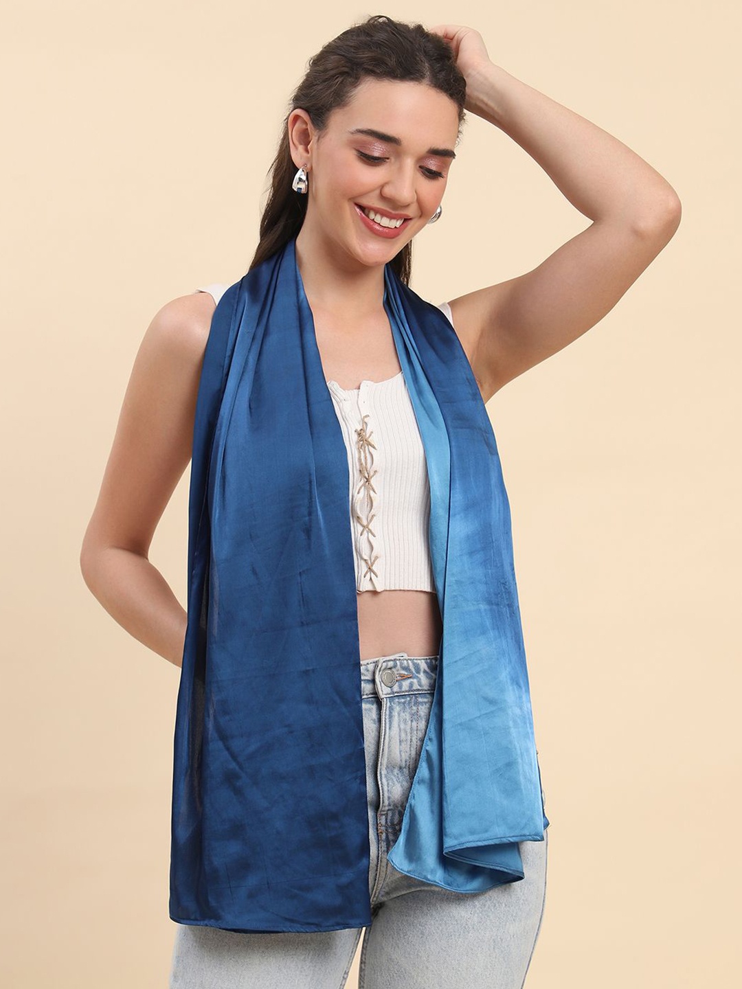 

La Vastraa Women Dyed Satin Scarf, Blue