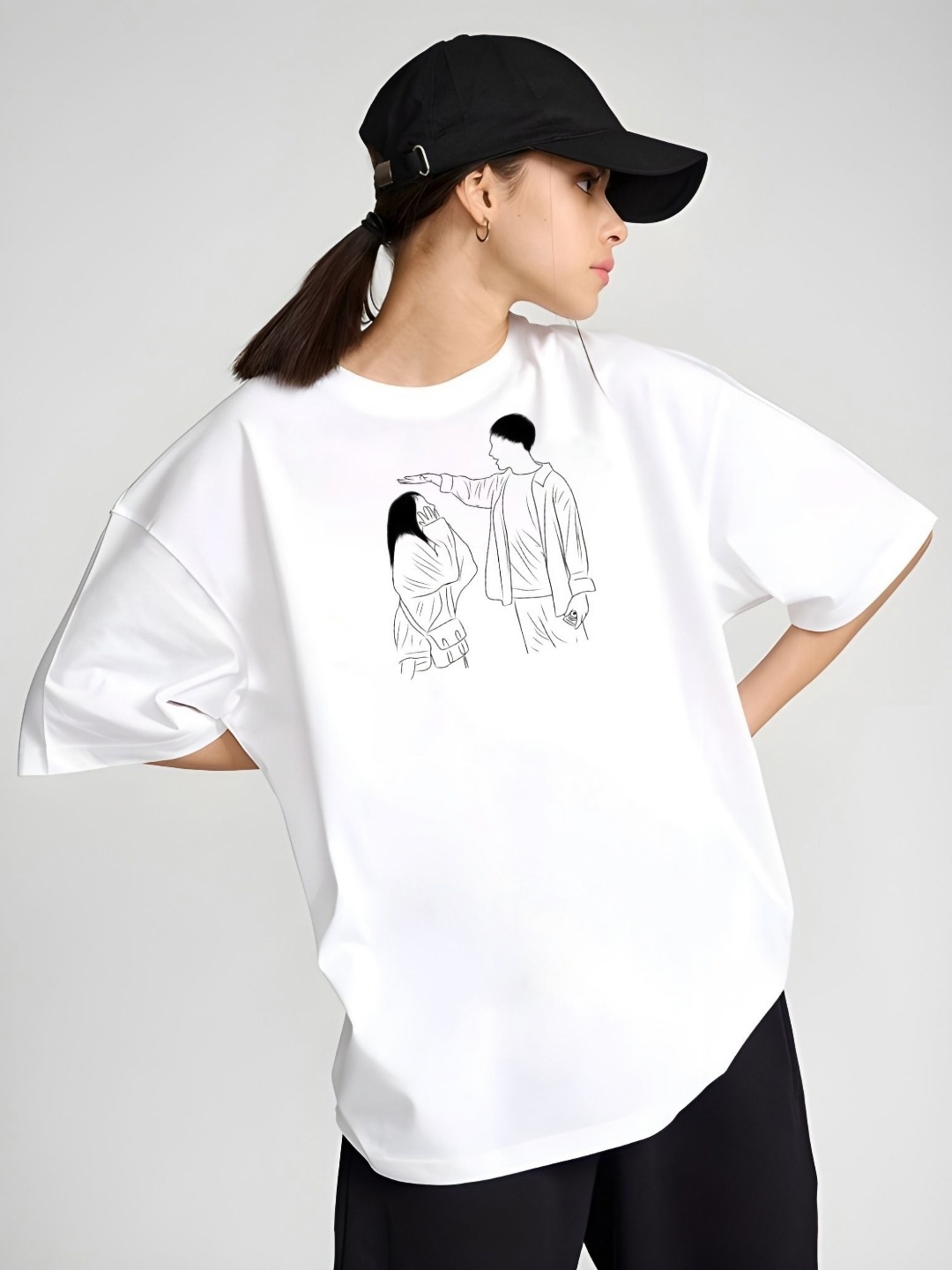 

SZN Women Graphic Printed Round Neck Cotton Oversized T-shirt, White