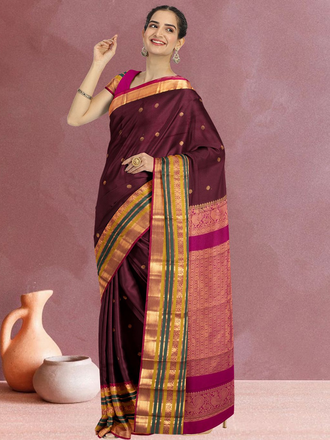 

Avishya Woven Design Zari Kanjeevaram Saree, Brown