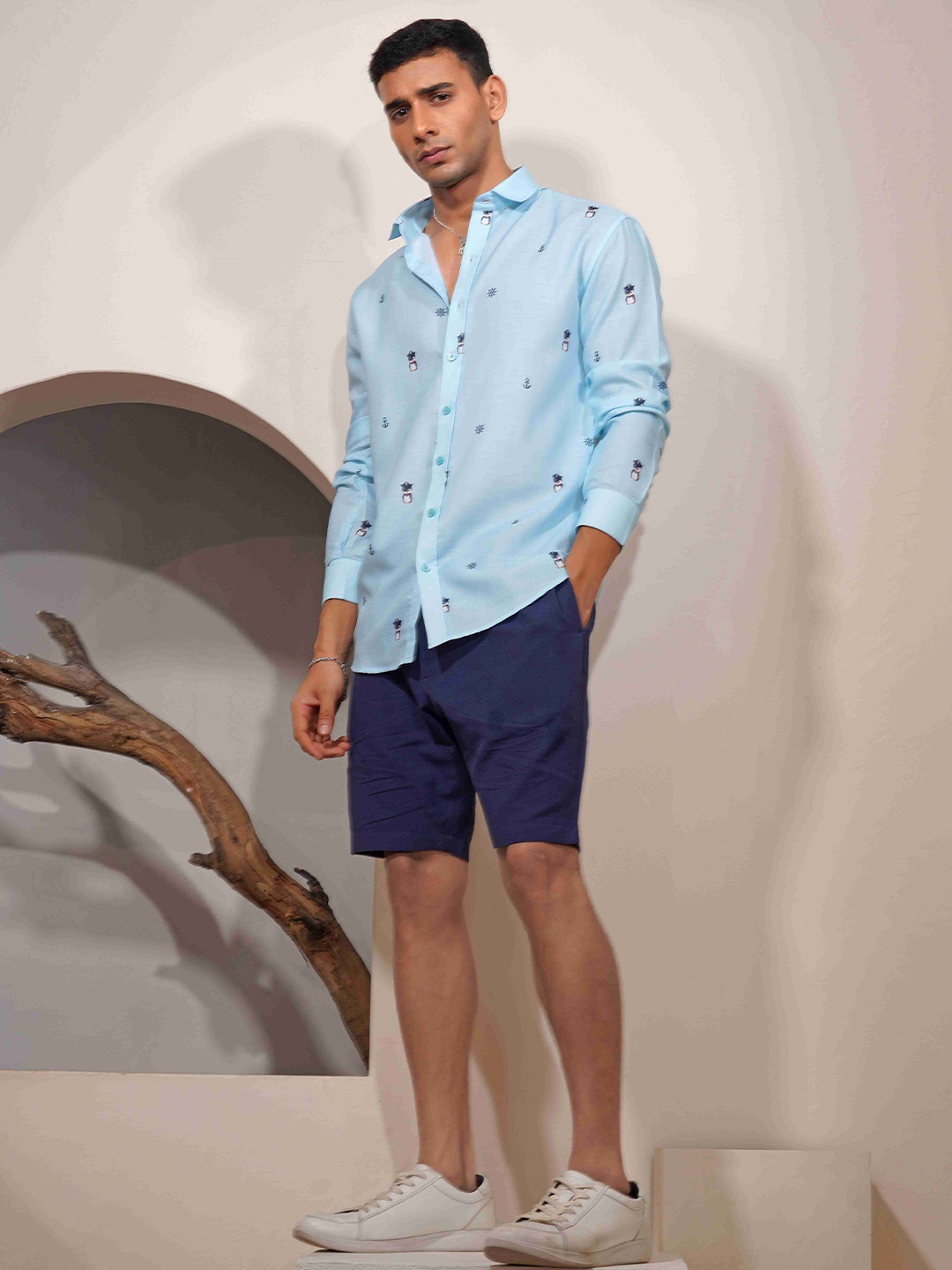 

Eleven Brothers Elderberry Casual Linen Shirt, Blue