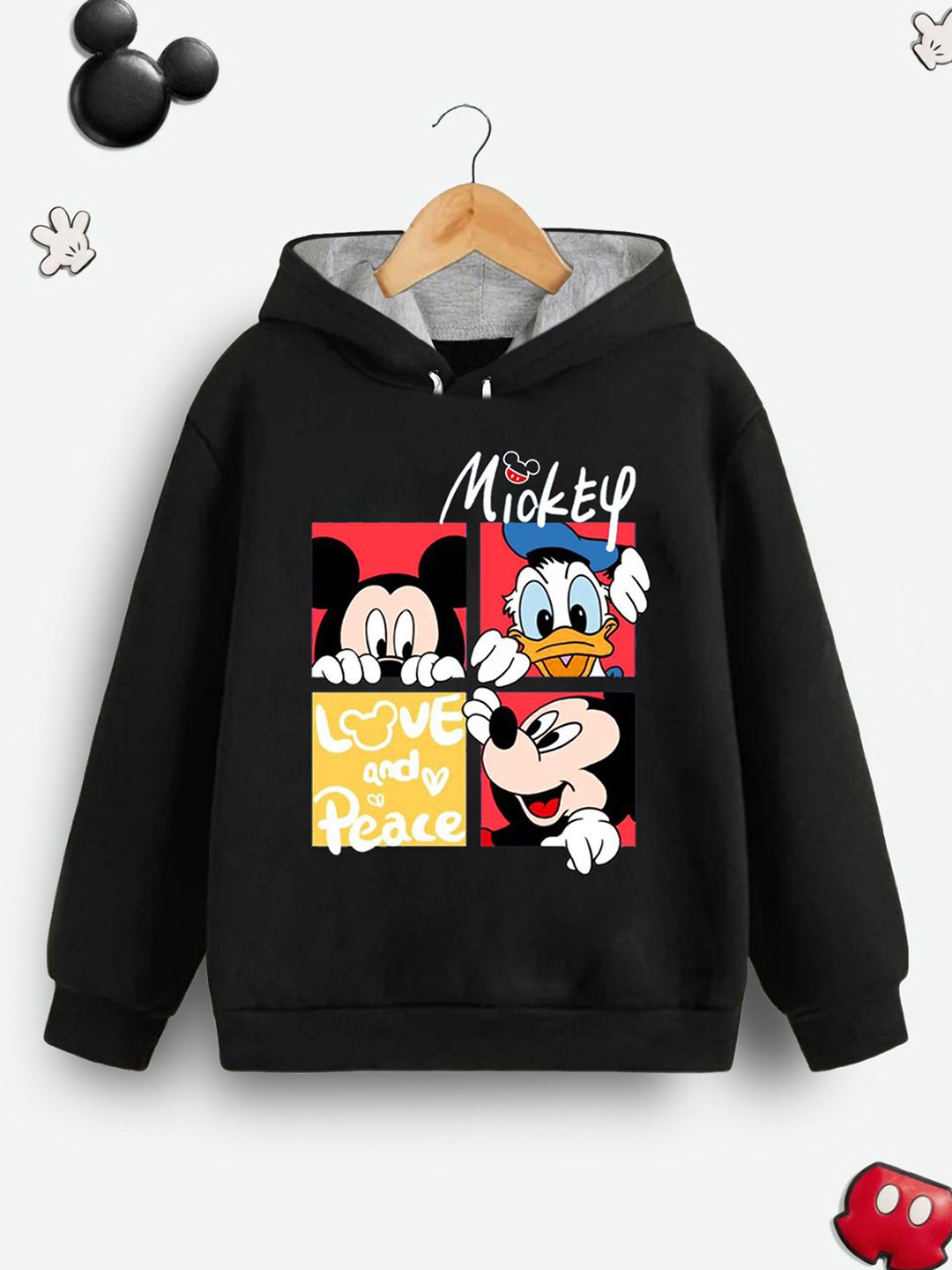

Disney By Miss and Chief Boys Graphic Printed Hooded Sweatshirt, Black