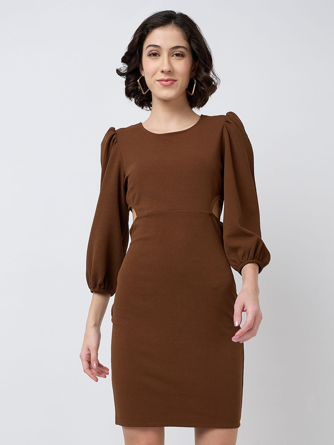 

SZN Women Bodycon Above Knee Solid Dress, Brown