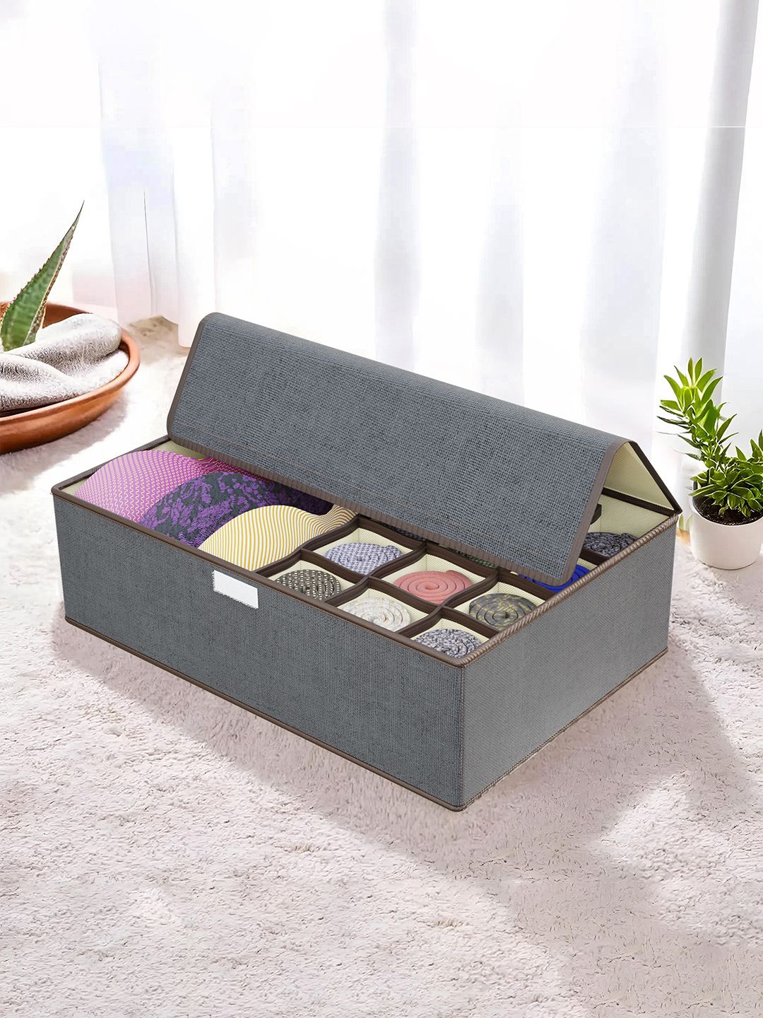 

Kuber Industries Grey Regular Foldable Socks Drawer Organizer