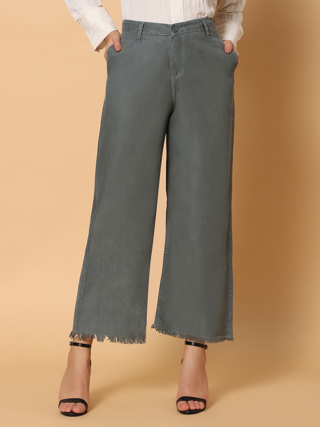 

Rea-Lize Women Wide Leg High-Rise Jeans, Green