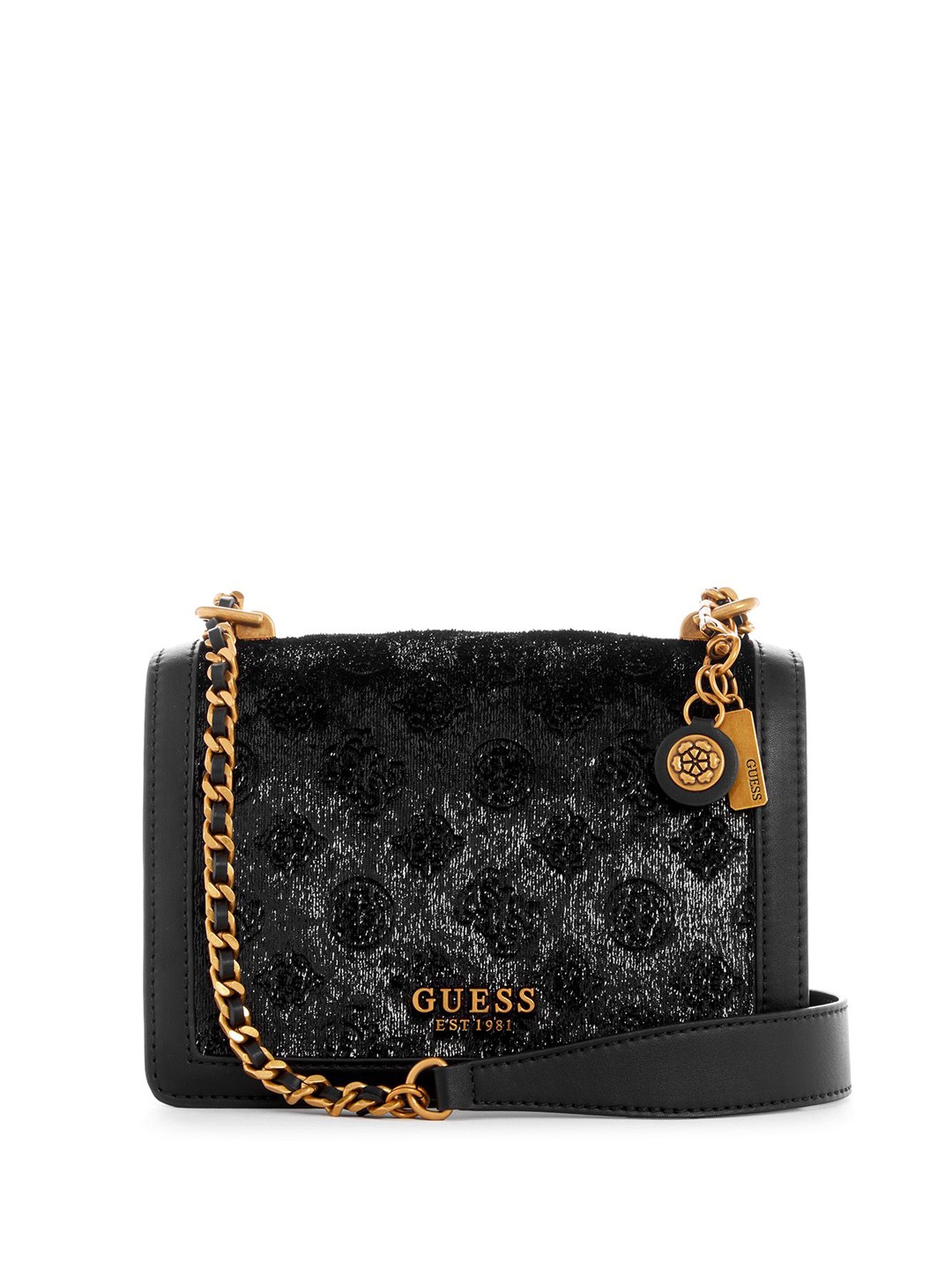 

GUESS Printed PU Swagger Shoulder Bag with Tasselled, Black