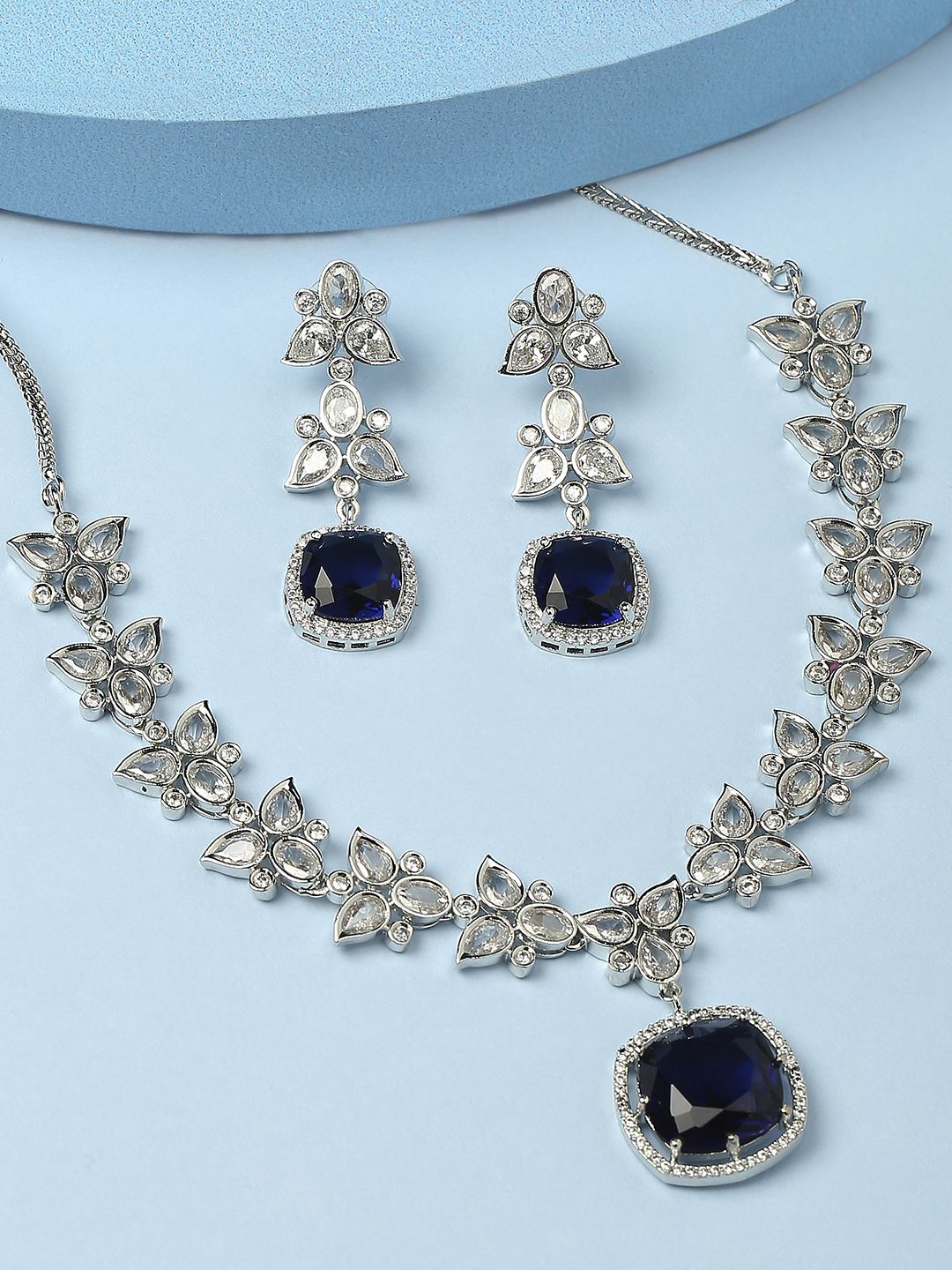 

fabula American Diamond Stone-Studded Jewellery Set, Silver
