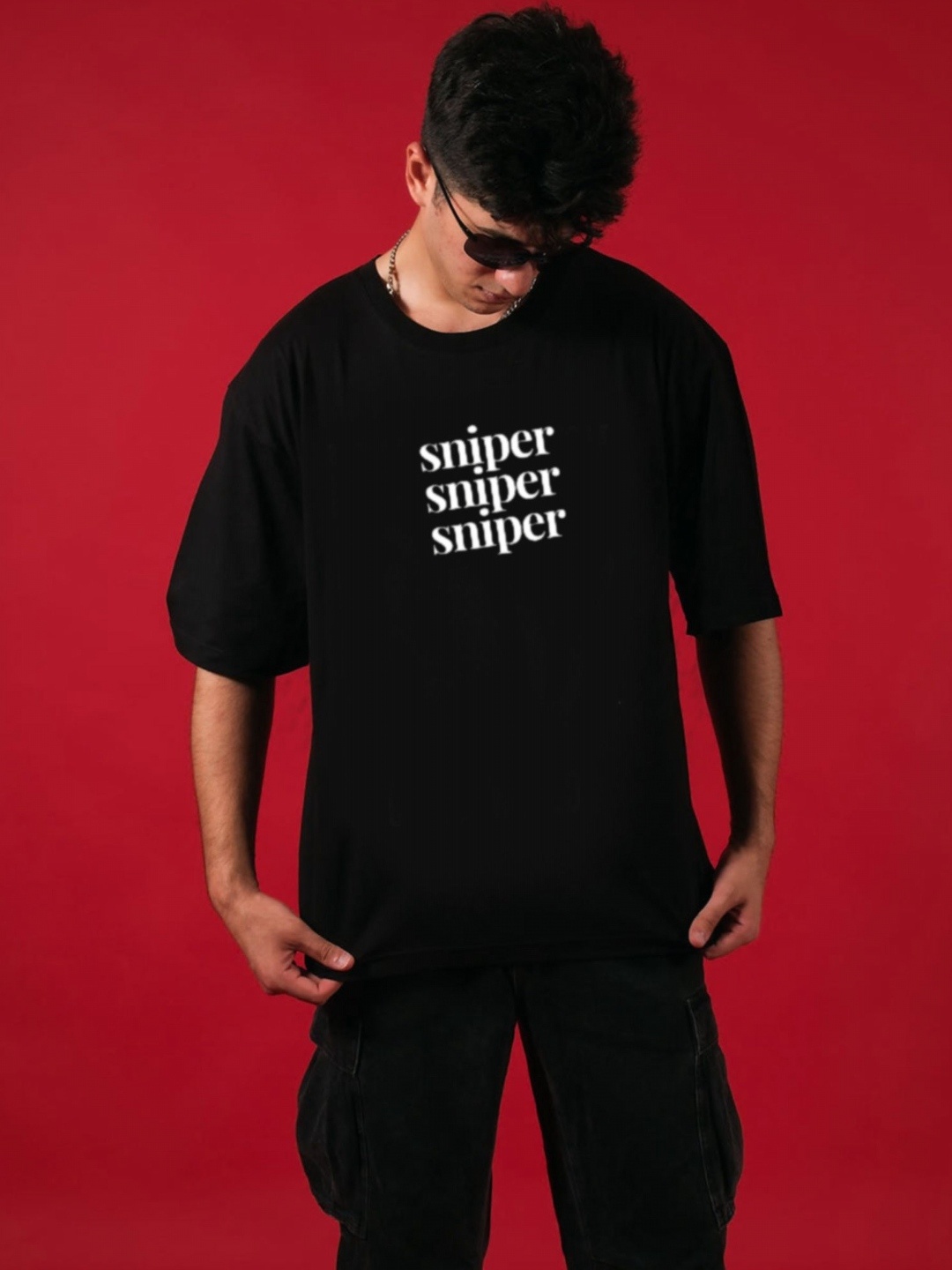 

TheBTclub Men Activchill Typography Printed Round Neck Cotton Oversized T-shirt, Black