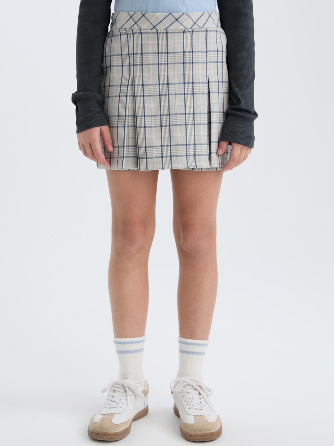 

DeFacto Girls Checked A-Line Mini Skirt, Grey