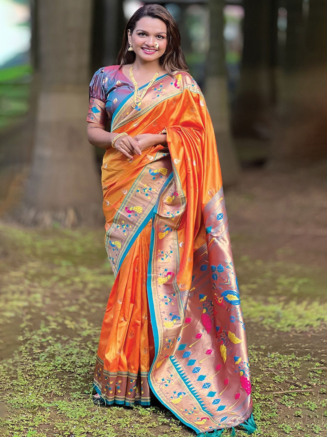 

DIVASTRI Woven Design Zari Paithani Saree, Orange