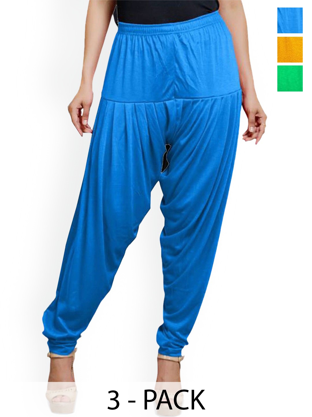 

AFRA GARMENTS Pack Of 3 Mid-Rise Loose-Fit Patiala, Blue
