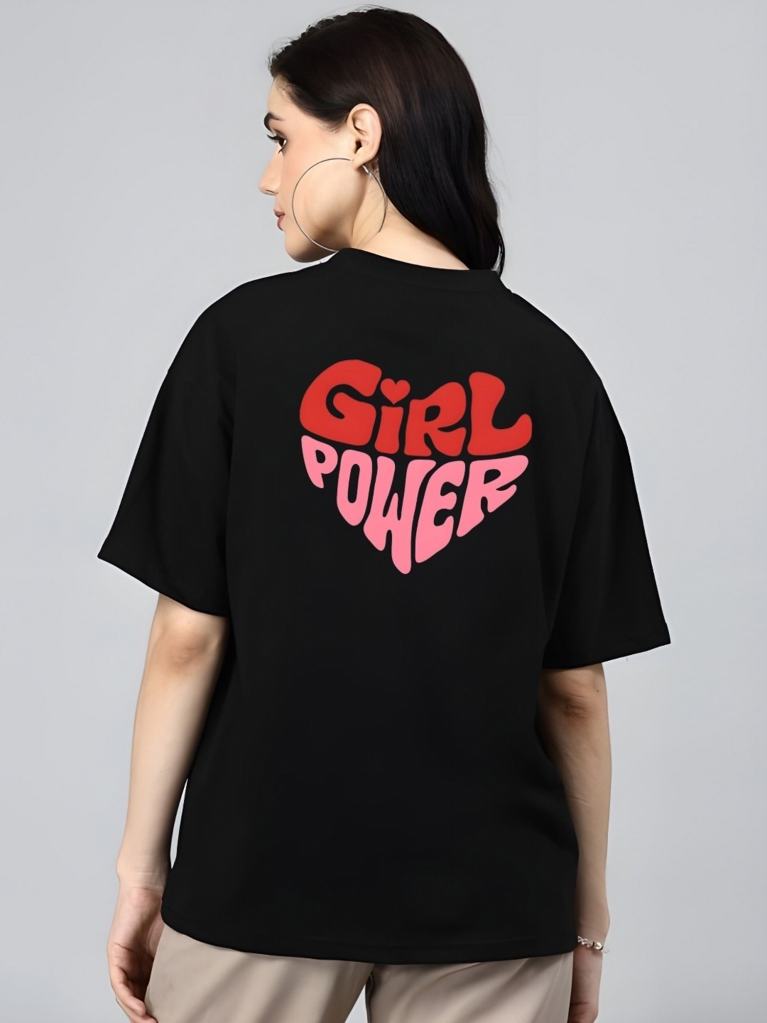 

SZN Women Typography Printed Round Neck Cotton Oversized T-shirt, Black