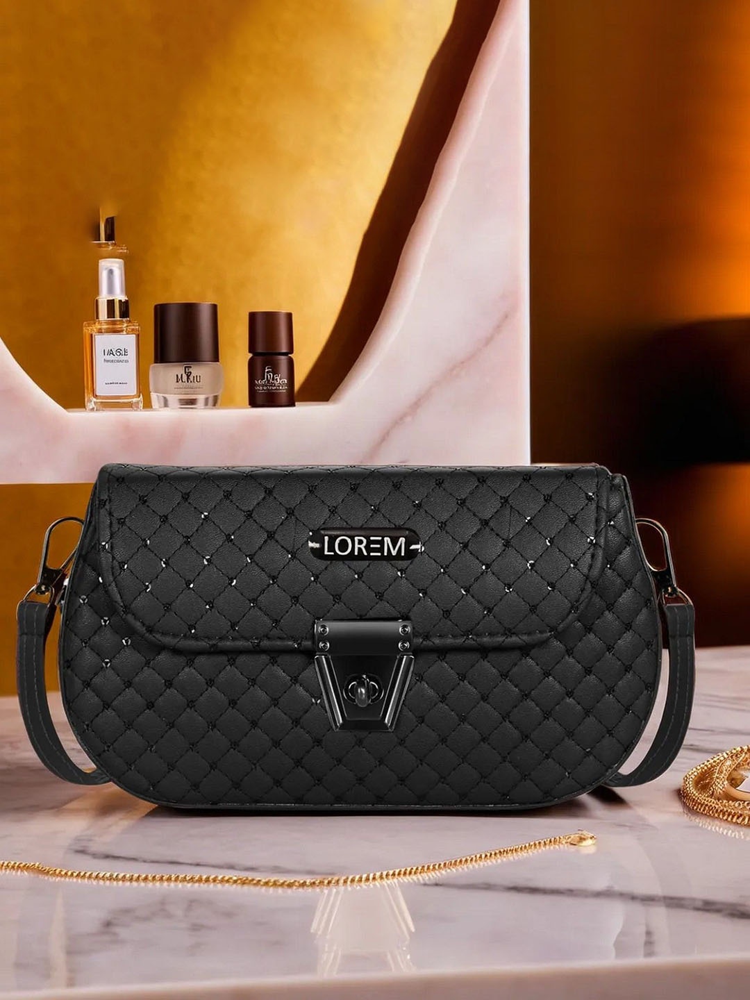 

LOREM Women Solid Crossbody Leather Sling Bag, Black