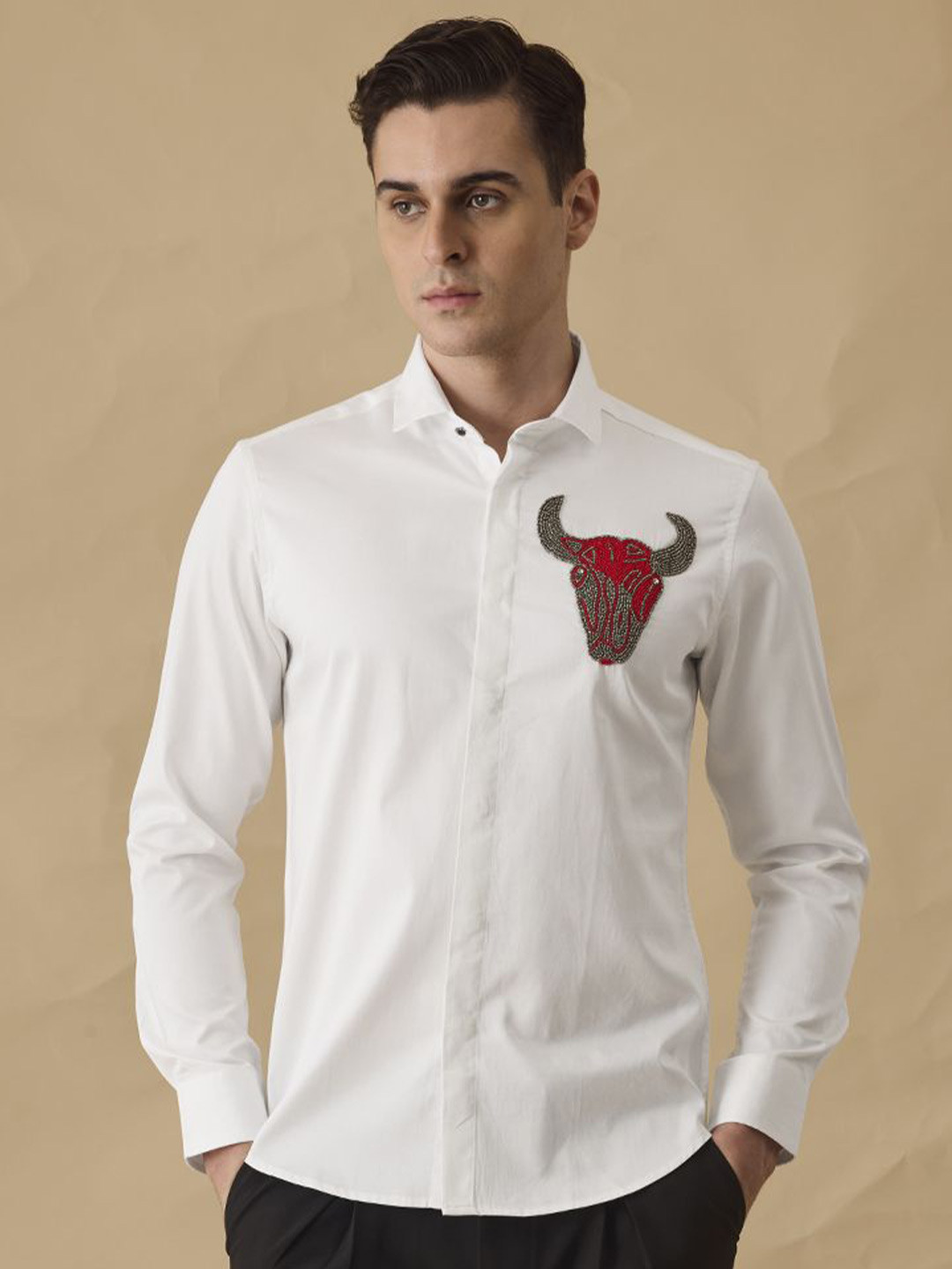

Snitch Men Classic Slim Fit Animal Opaque Printed Casual Shirt, White