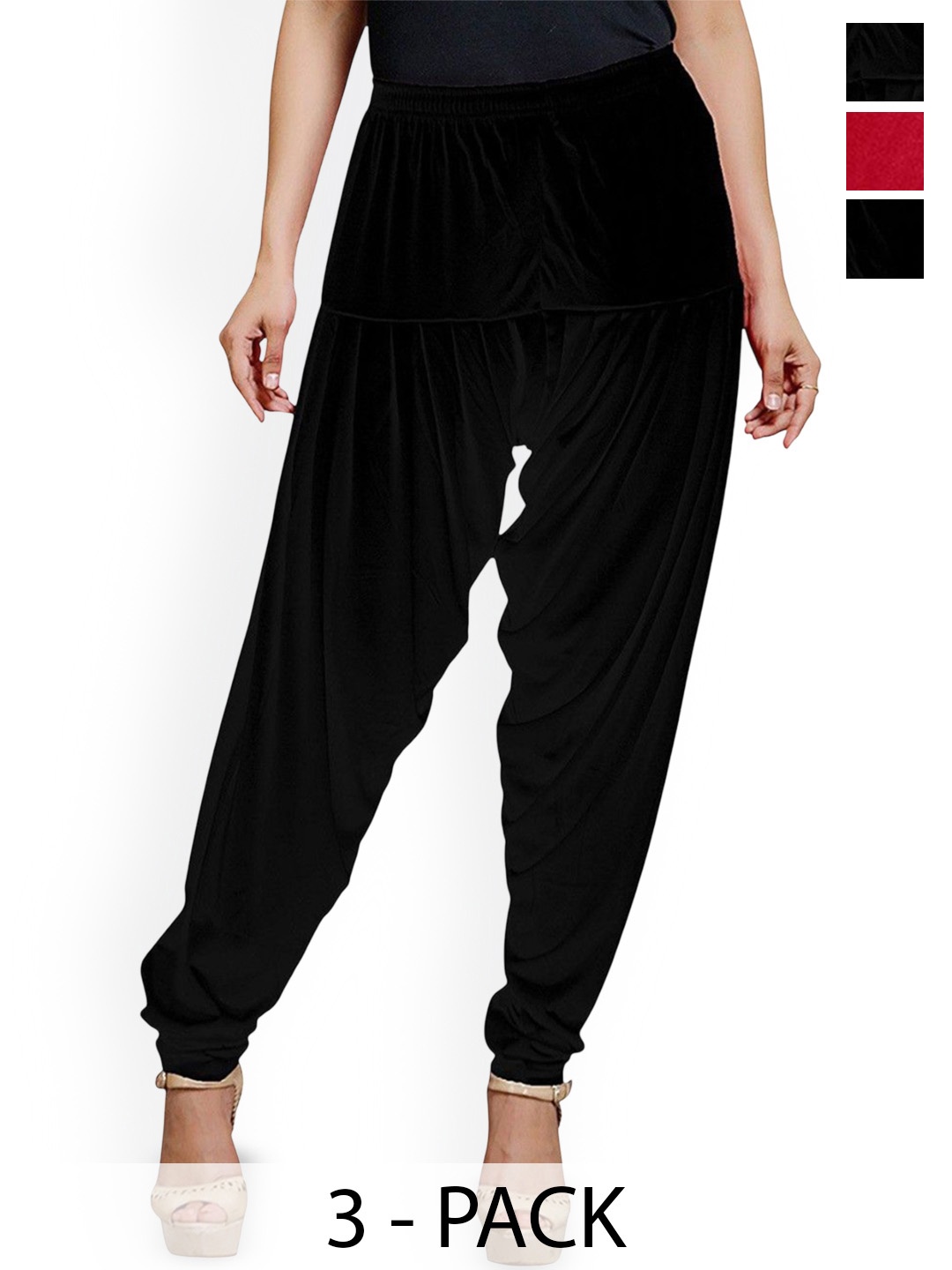 

AFRA GARMENTS Women Pack of 3 Mid-Rise Loose-Fit Patiala, Red