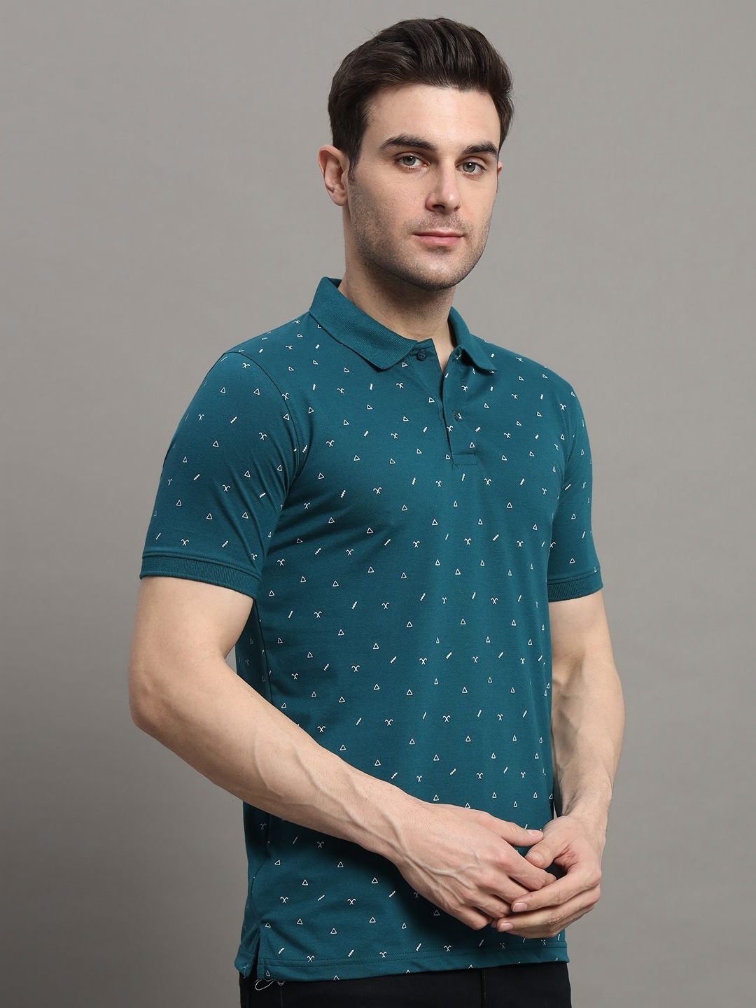 

MERRIMENT Men Printed Polo Collar T-shirt, Green