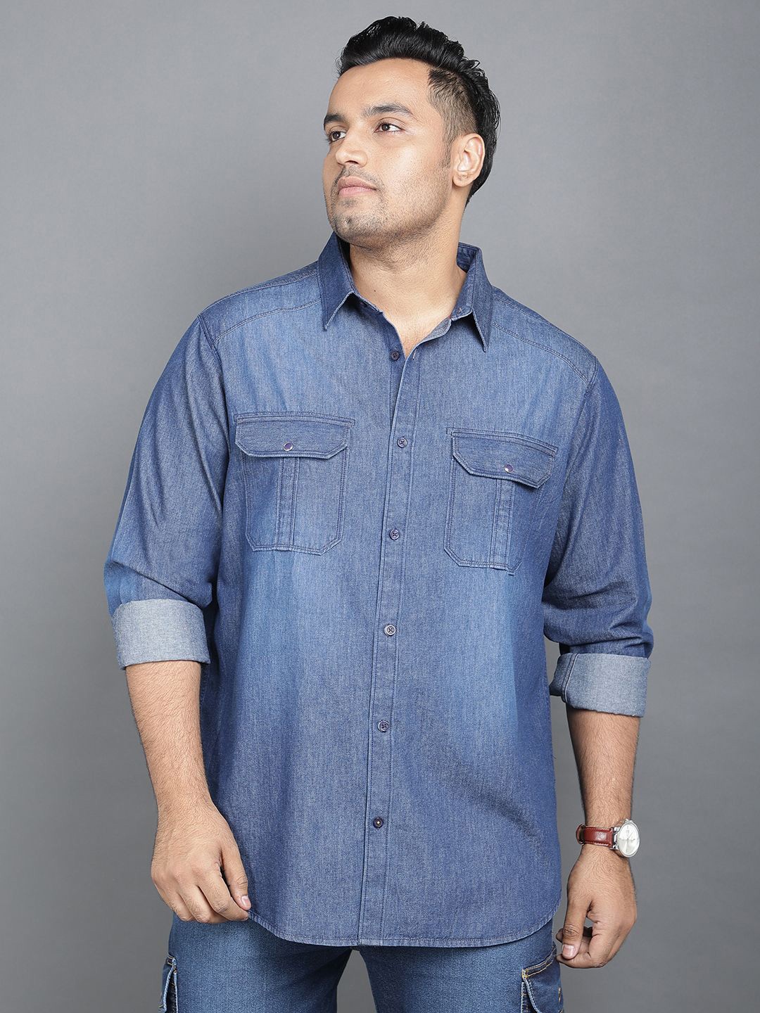 

NEON CHILLIE Men Regular Fit Spread Collar Solid Cotton Casual Shirt, Blue