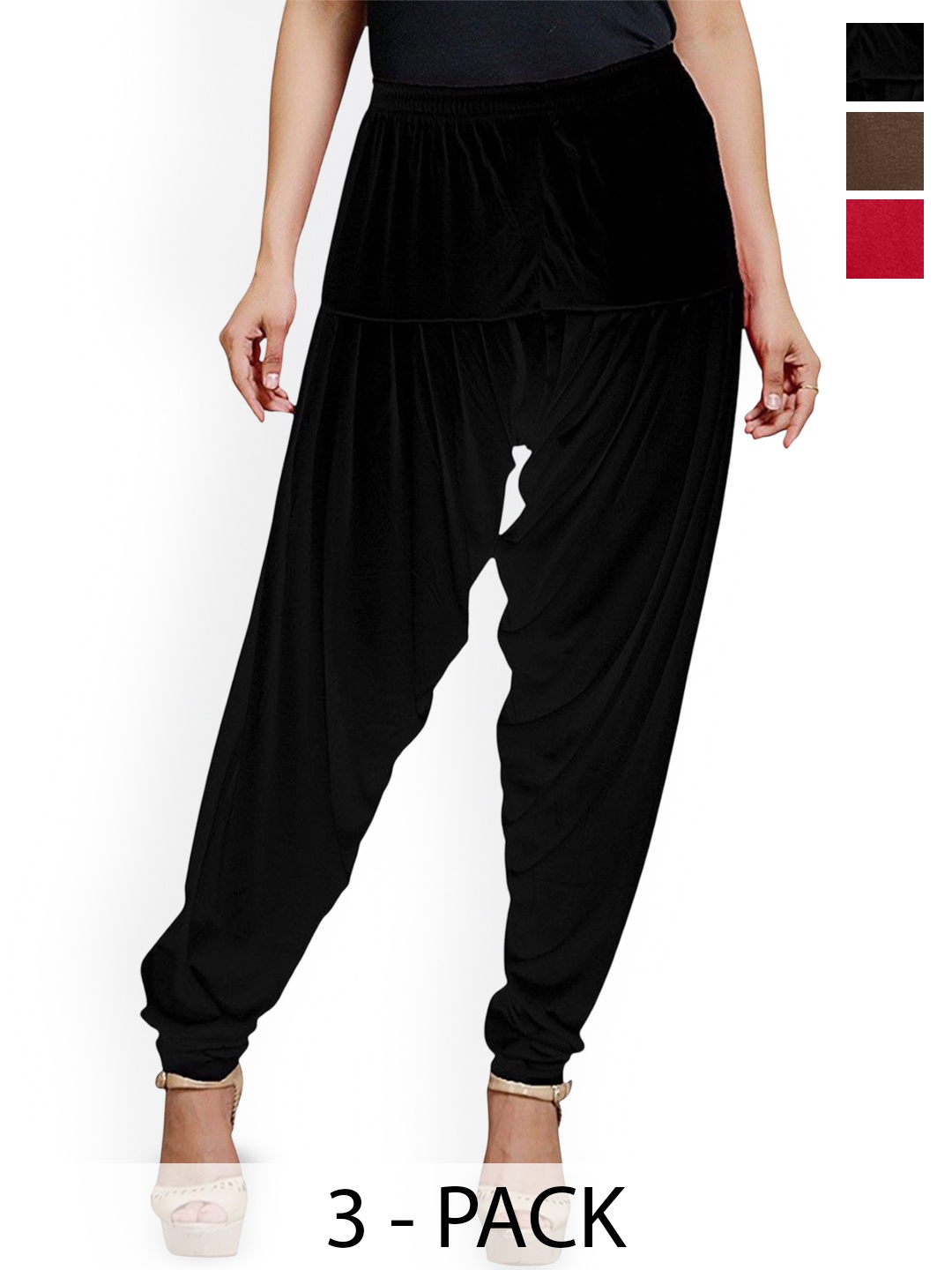 

AFRA GARMENTS Women Pack Of 3 Mid-Rise Loose-Fit Patiala, Brown