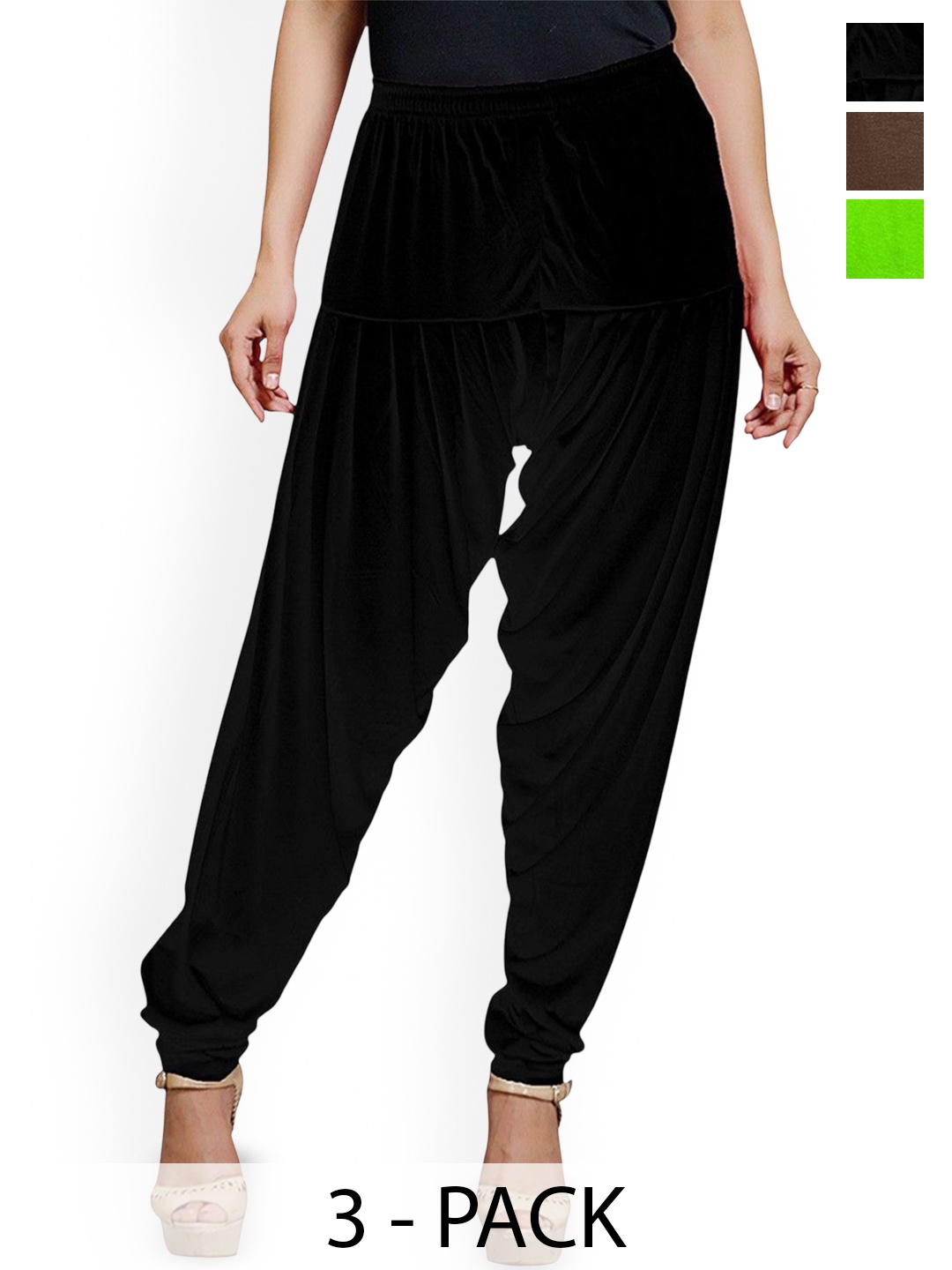 

AFRA GARMENTS Women Pack Of 3 Loose Fit Mid Rise Patiala, Black