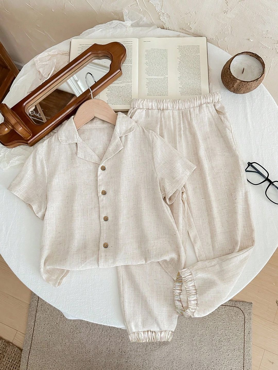 

YK Boys Short Sleeves Shirt With Jogger, Off white