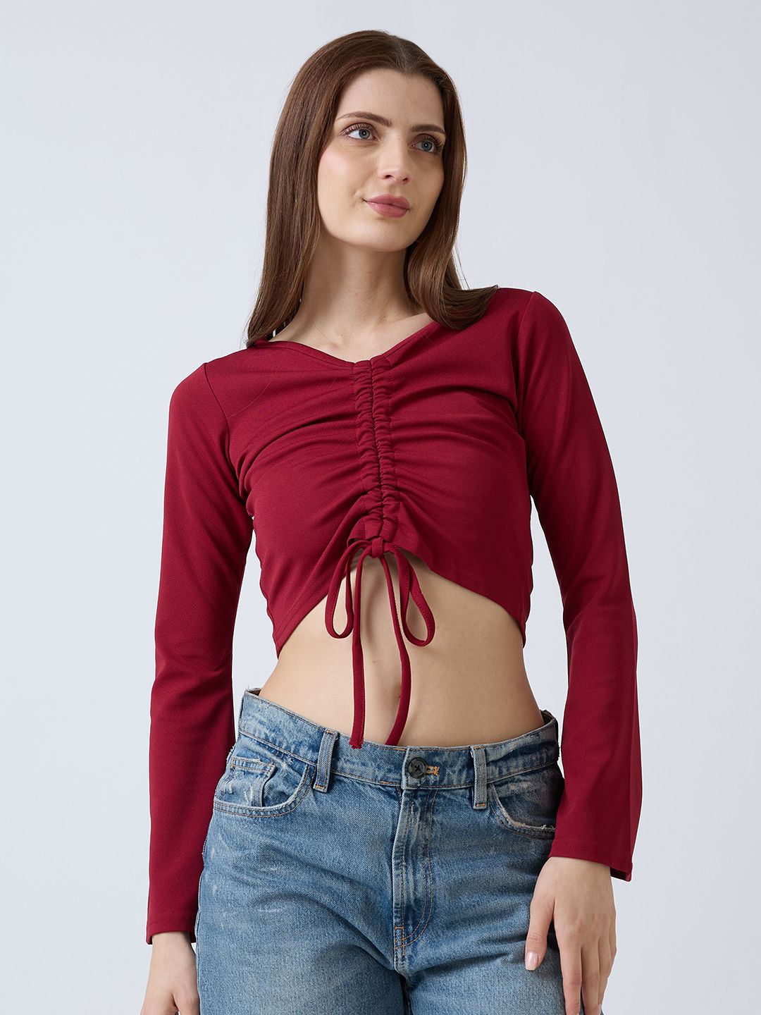 

SZN Women V-Neck Fitted Crop Top, Maroon