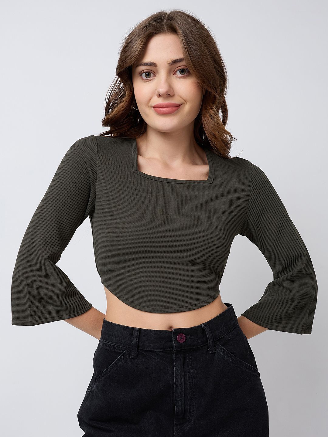

SZN Cotton Square Neck Crop Top, Black