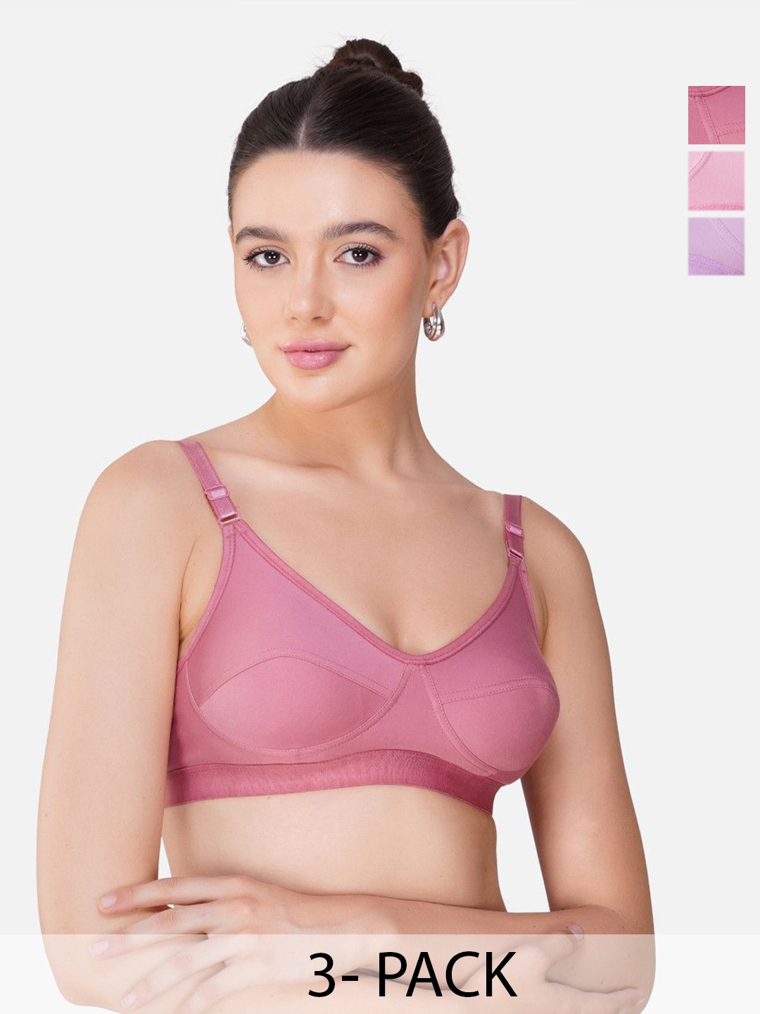 

Teenager Women Pack Of 3 Non Padded Cut and Sew All Day Comfort Everyday Bra, Rose