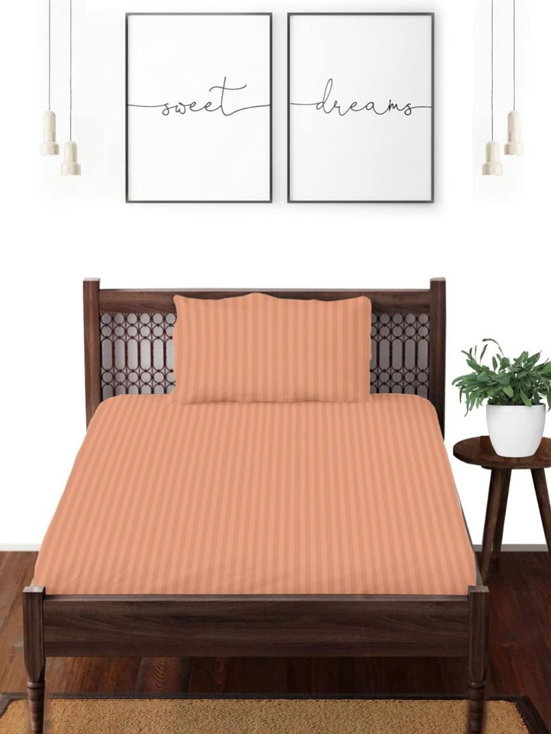 

Enchant Home Platinum Orange Printed Cotton 250 TC Single Bedsheet Set 2.28m x 1.52m