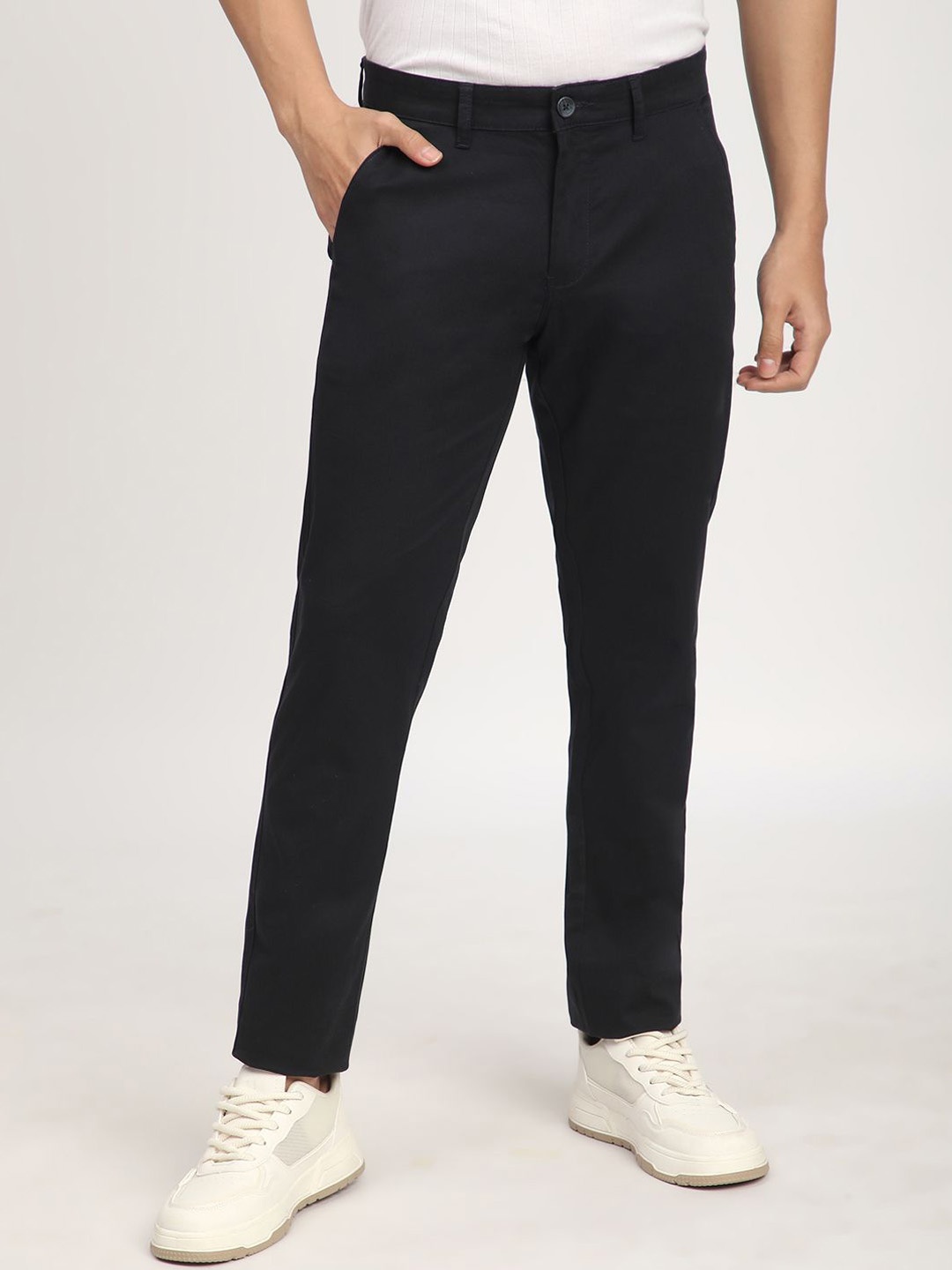 

R&B Men Skinny Fit Regular Mid-Rise Trousers, Blue