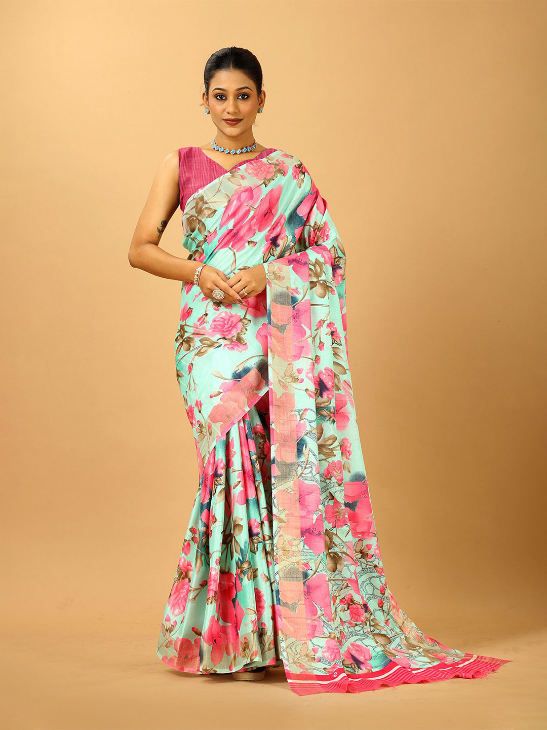 

A.V.M. SILK MILLS Floral Saree, Blue
